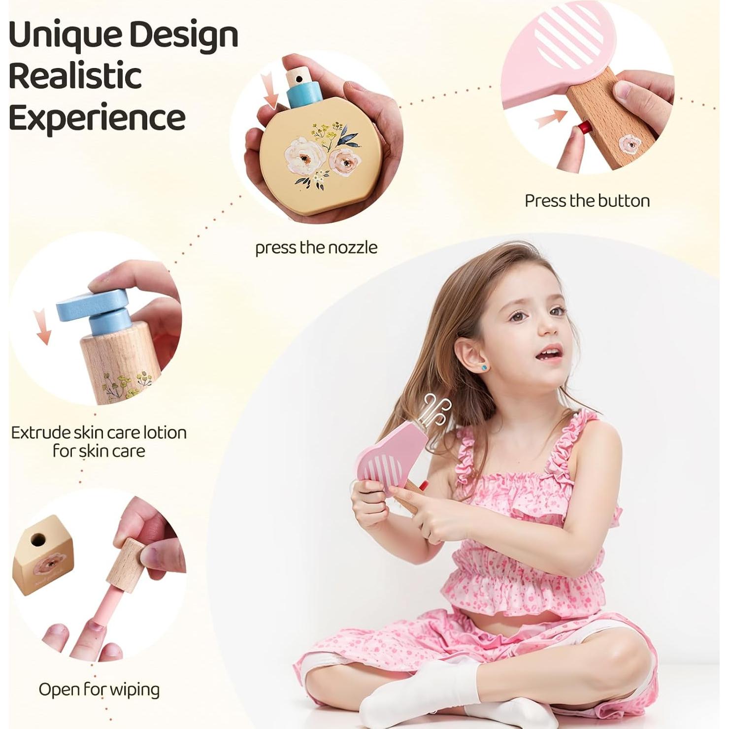 Juego de Maquillaje de Madera para Niños 18 Piezas - ibwaae