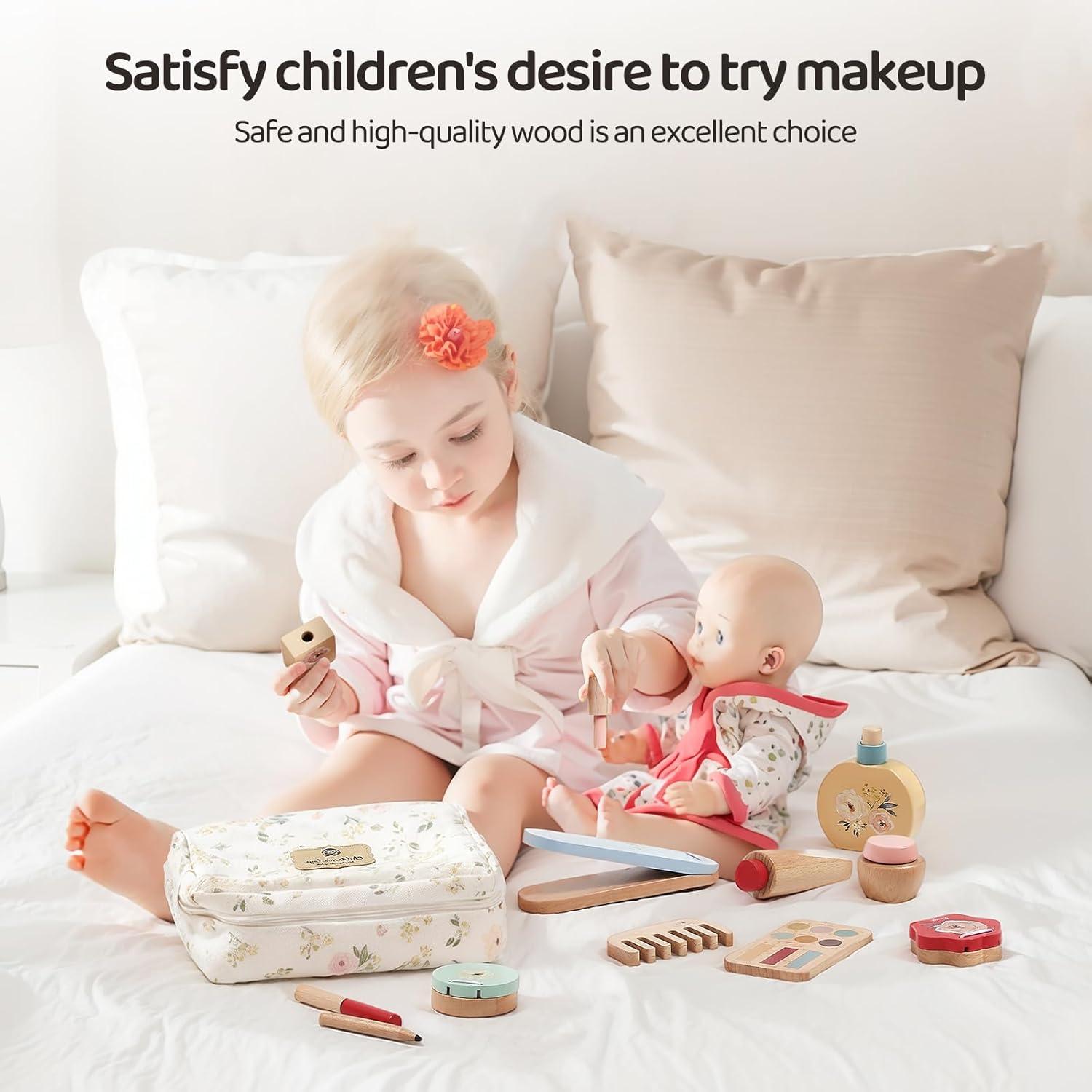 Juego de Maquillaje de Madera para Niños 18 Piezas - ibwaae