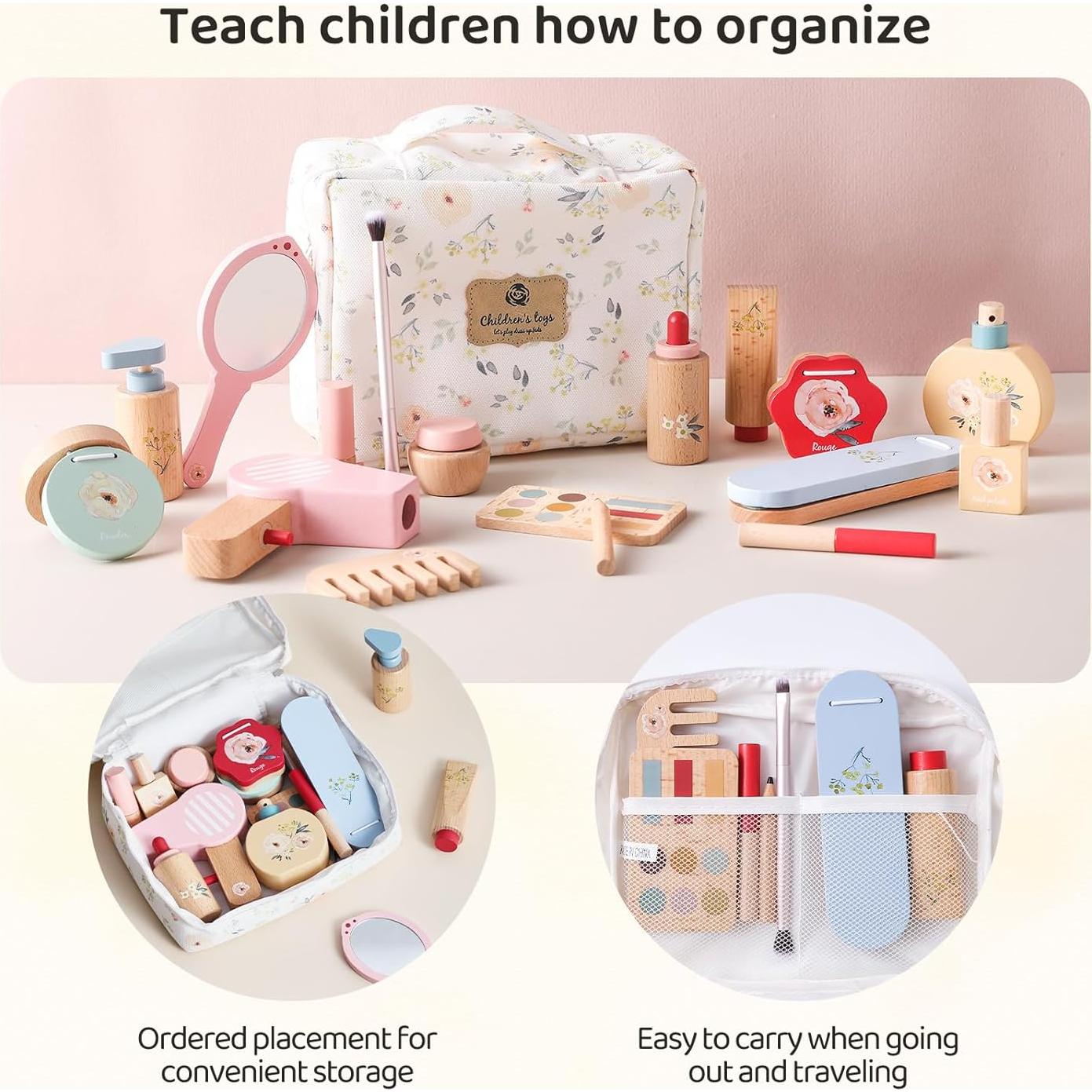 Juego de Maquillaje de Madera para Niños 18 Piezas - ibwaae