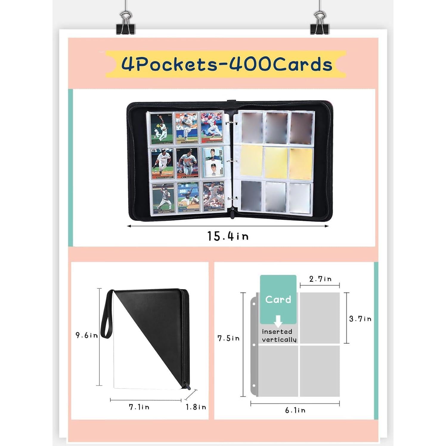 Carpeta para tarjetas XYGJZ Negra 4 bolsillos 400 tarjetas