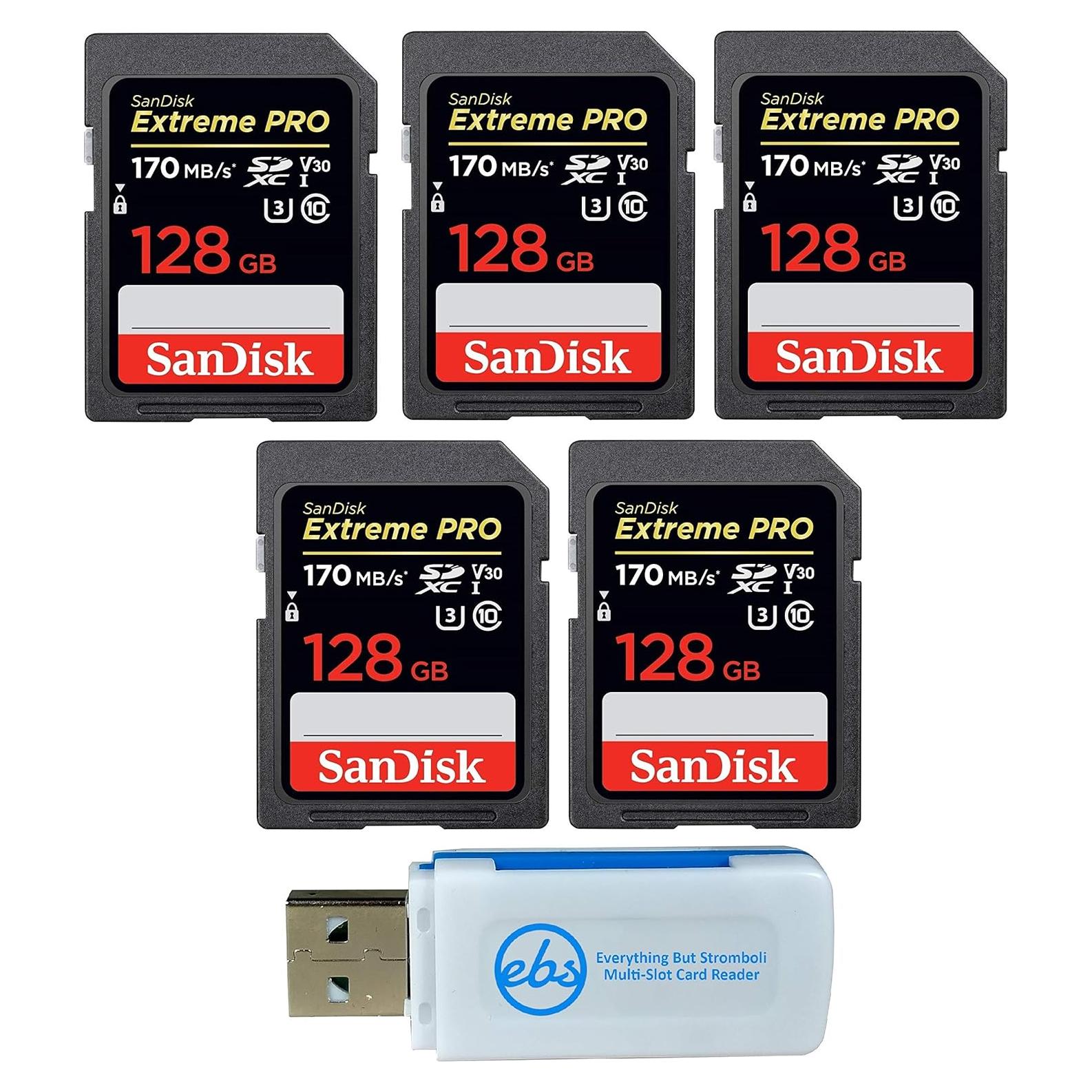 Paquete de 5 Tarjetas SD SanDisk Extreme Pro 128GB UHS-I V30