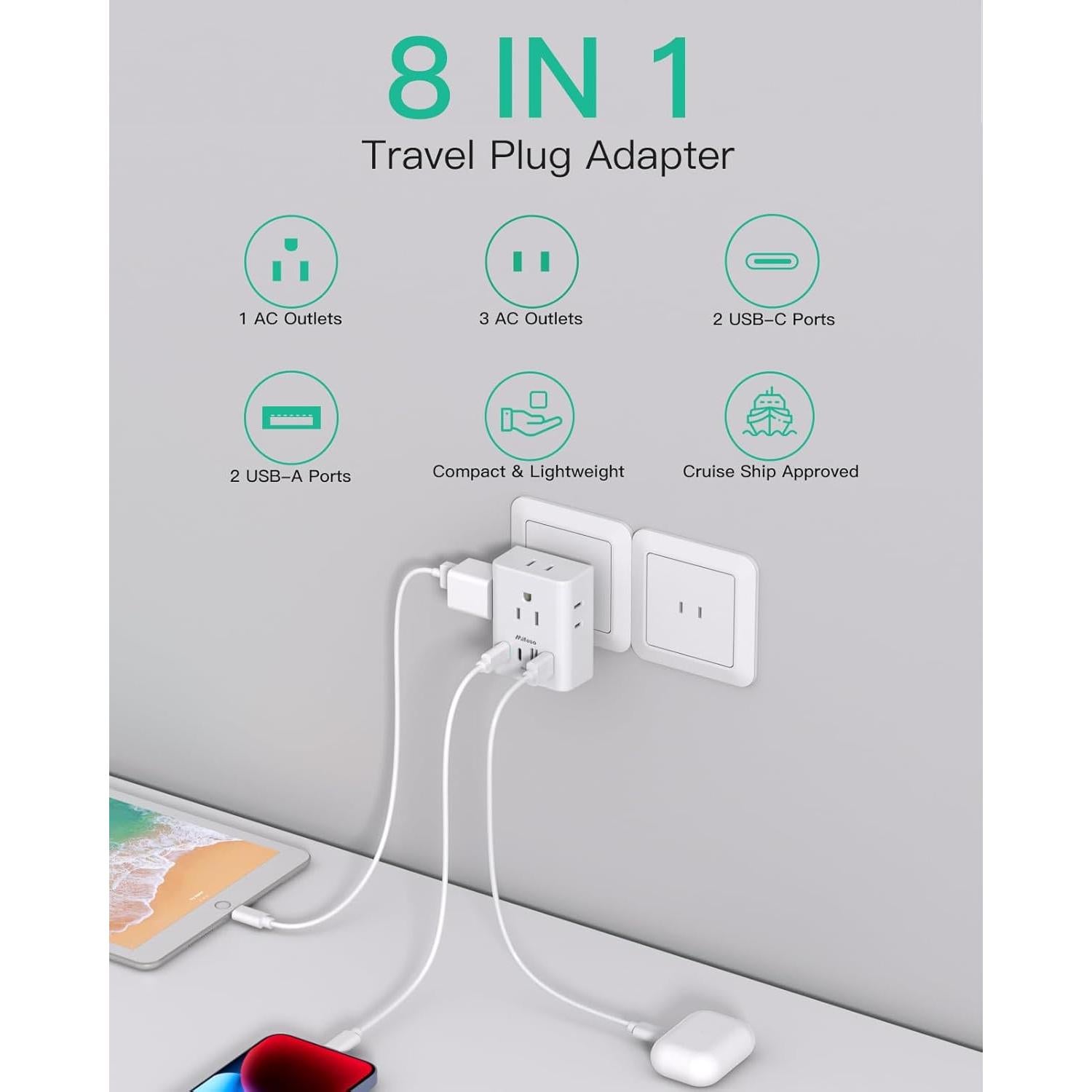 Adaptador de Enchufe Mifaso Tipo A 4 Salidas y 4 USB Japón