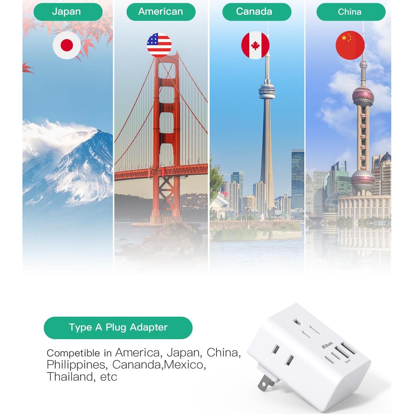 Adaptador de Enchufe Mifaso Tipo A 4 Salidas y 4 USB Japón