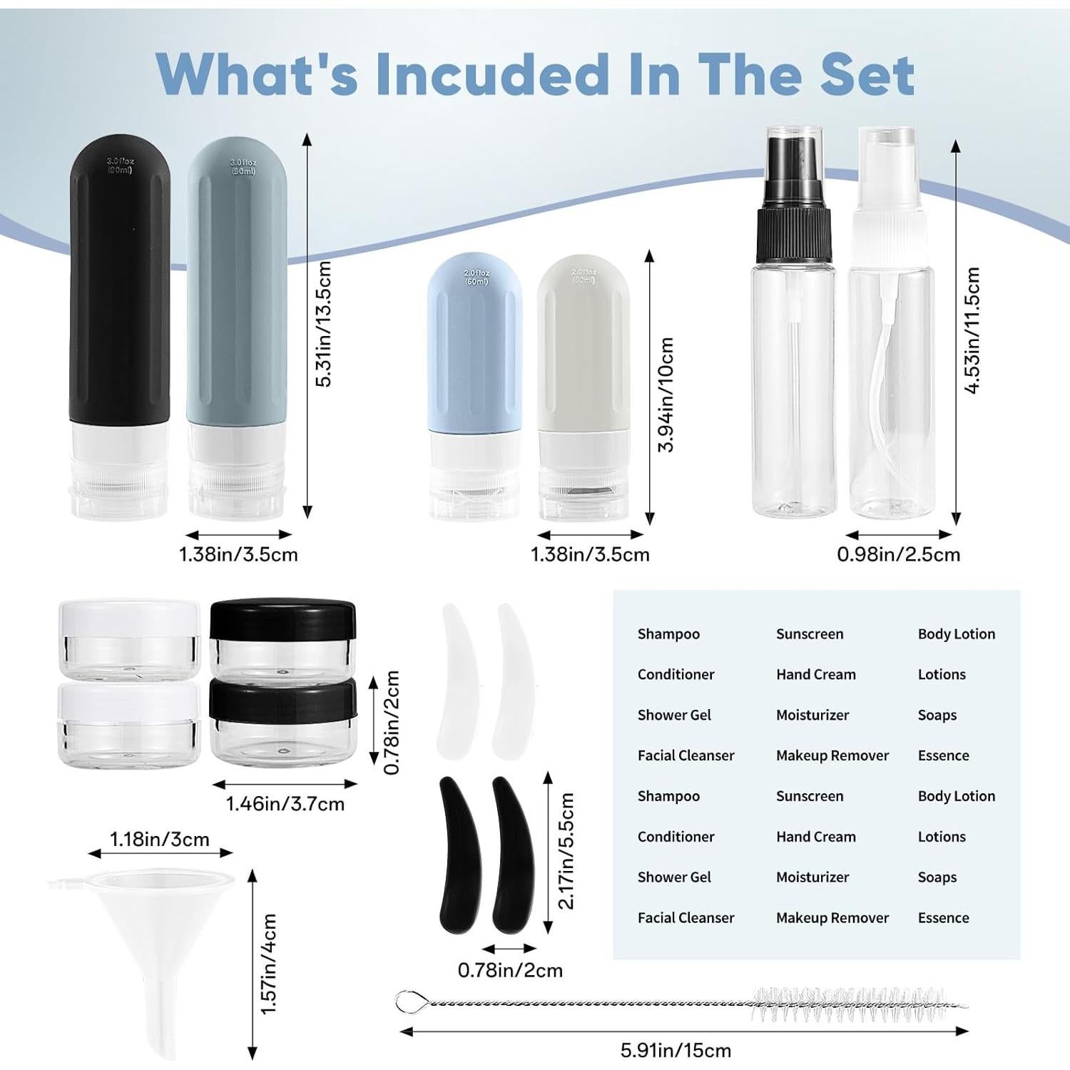 Botellas de Viaje Landisun 18 Pack Aseo 88.7 ml a Prueba de Fugas