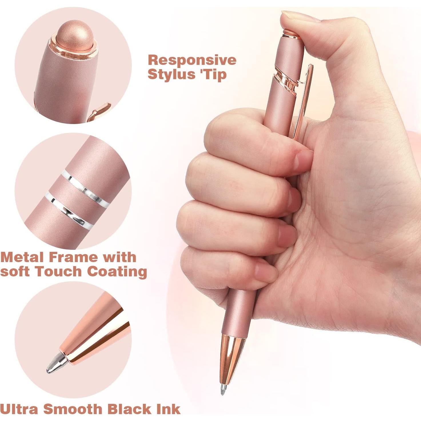 Paquete de 6 bolígrafos retráctiles Bribobo 2 en 1 oro rosa