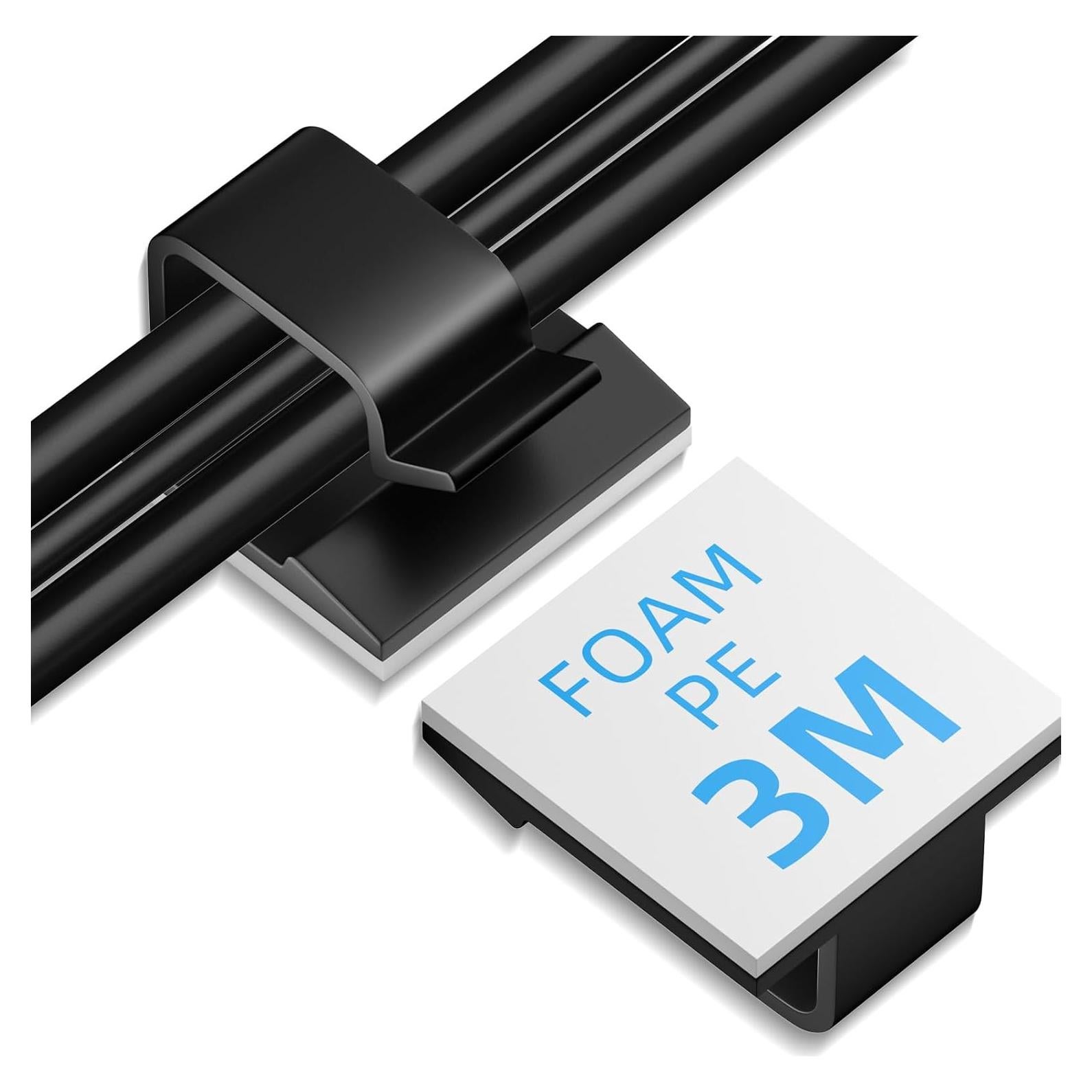 Clip de Gestión de Cables TEZOP 25 Pcs Negro Grande