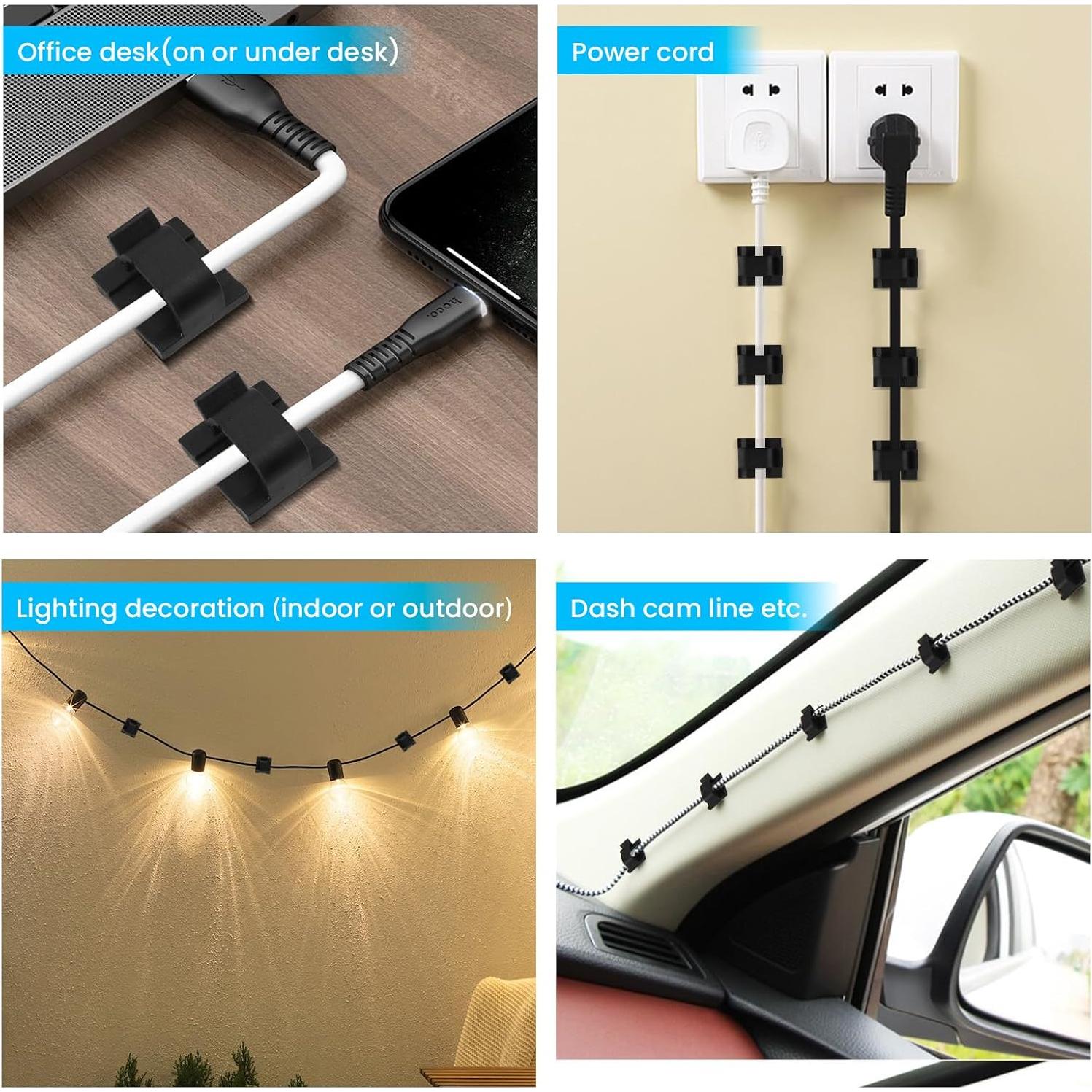 Clip de Gestión de Cables TEZOP 25 Pcs Negro Grande