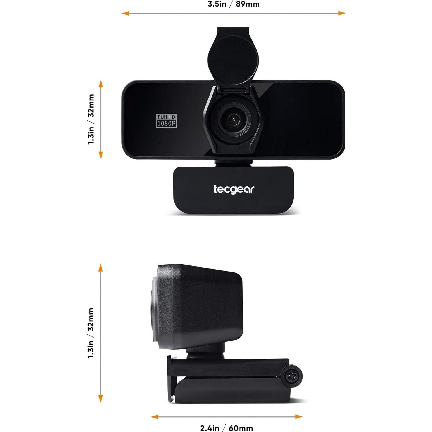 Cámara Web USB 1080P Full HD Tecgear con Micrófono y Cubierta de Privacidad