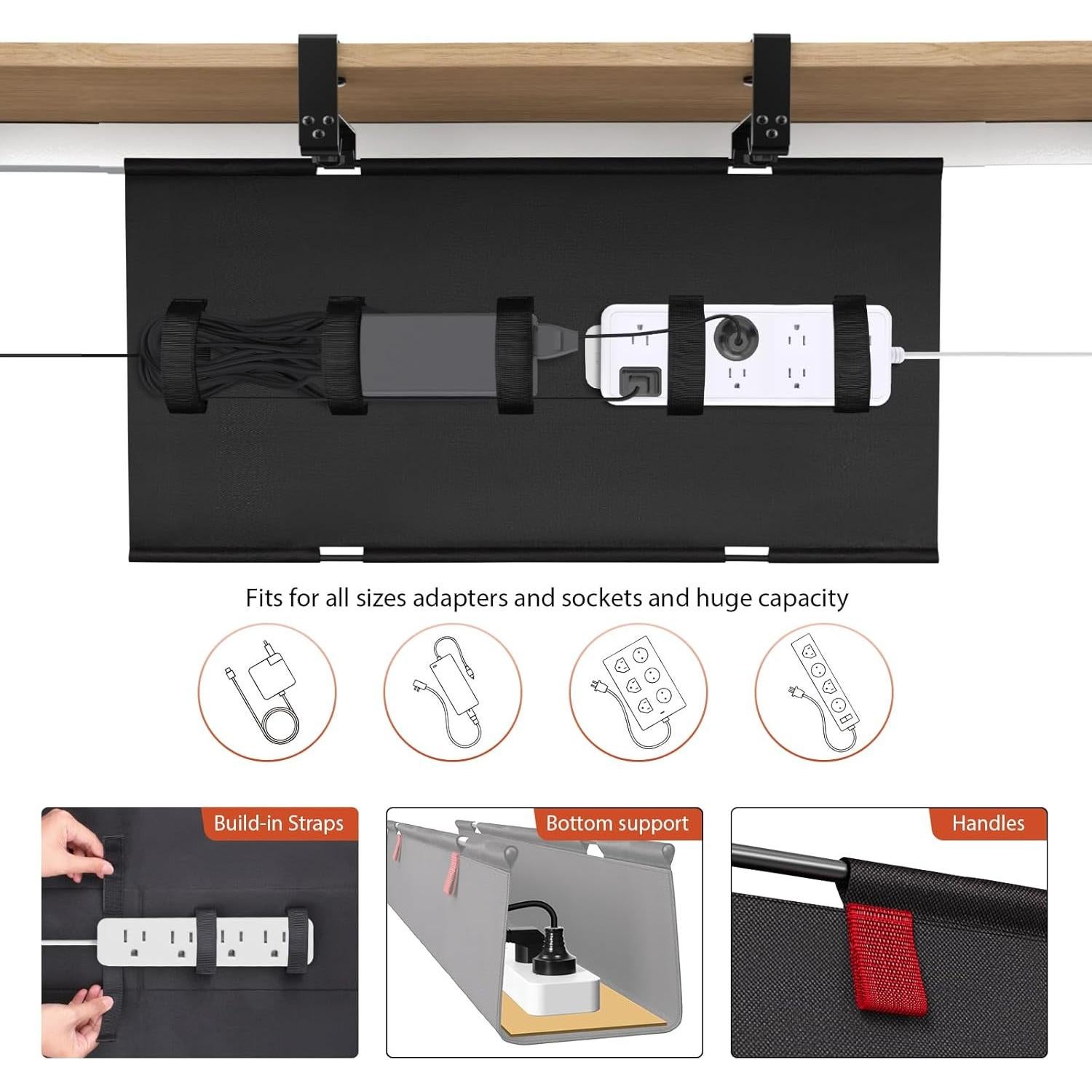 Bandeja de gestión de cables Univivi 71.12 cm negra para escritorio