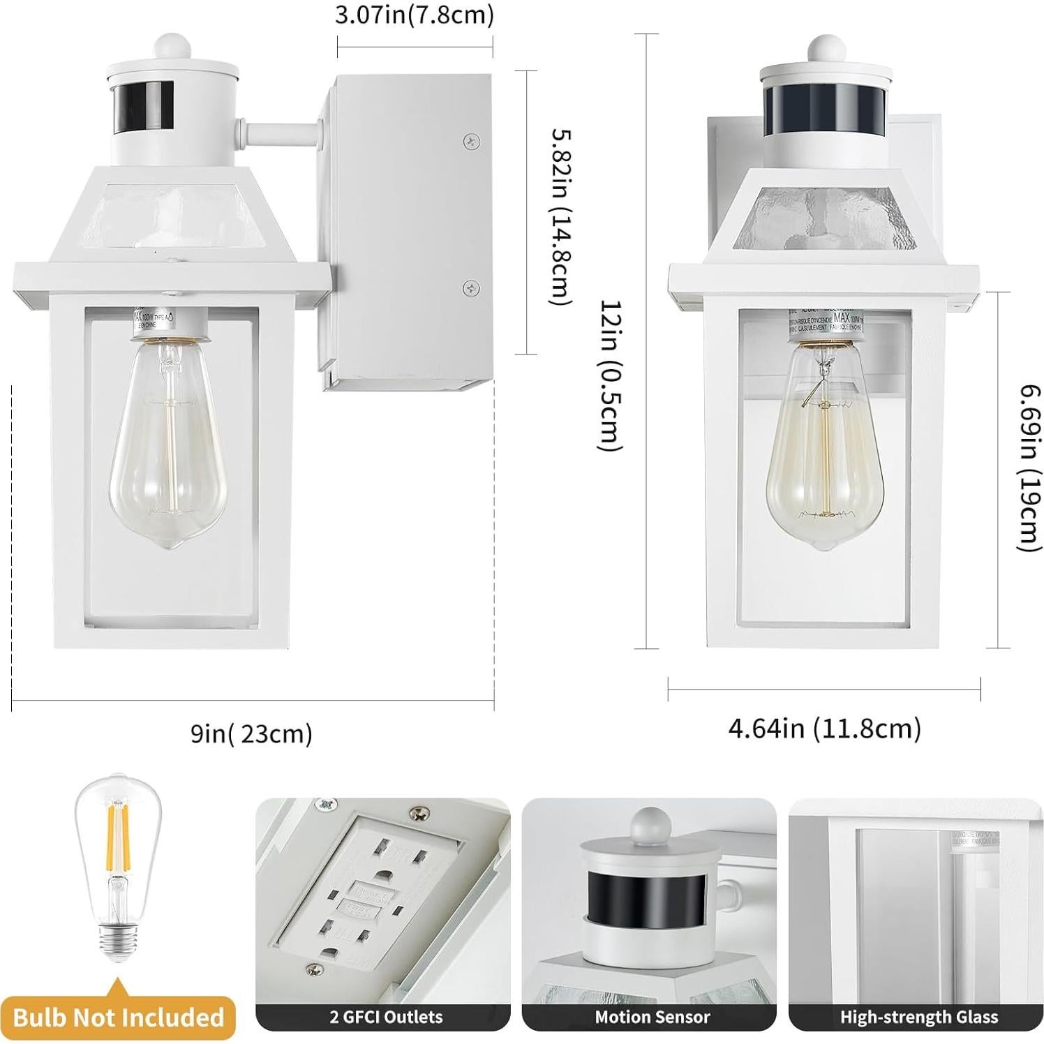 Luz de Porche YISURO con Toma GFCI y Sensor de Movimiento