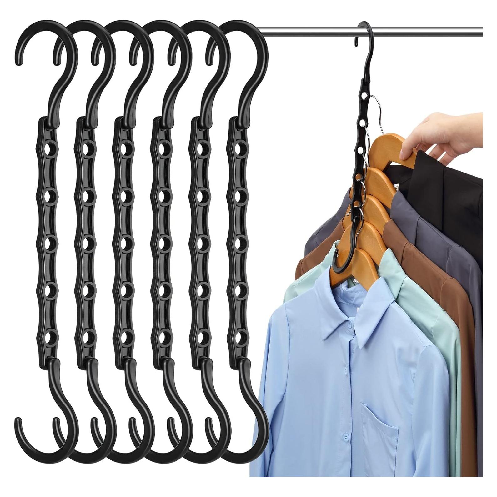 Perchas Mágicas AMKUFO 6 Pcs Ahorro de Espacio Negro