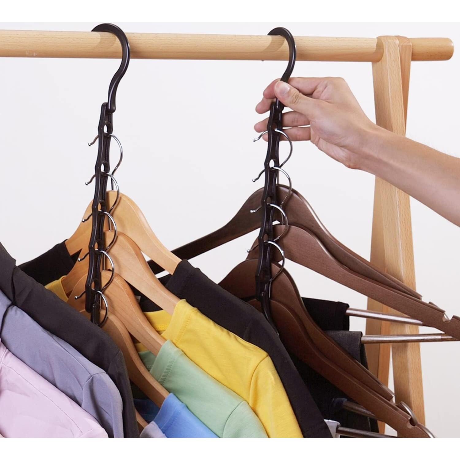 Perchas Mágicas AMKUFO 6 Pcs Ahorro de Espacio Negro