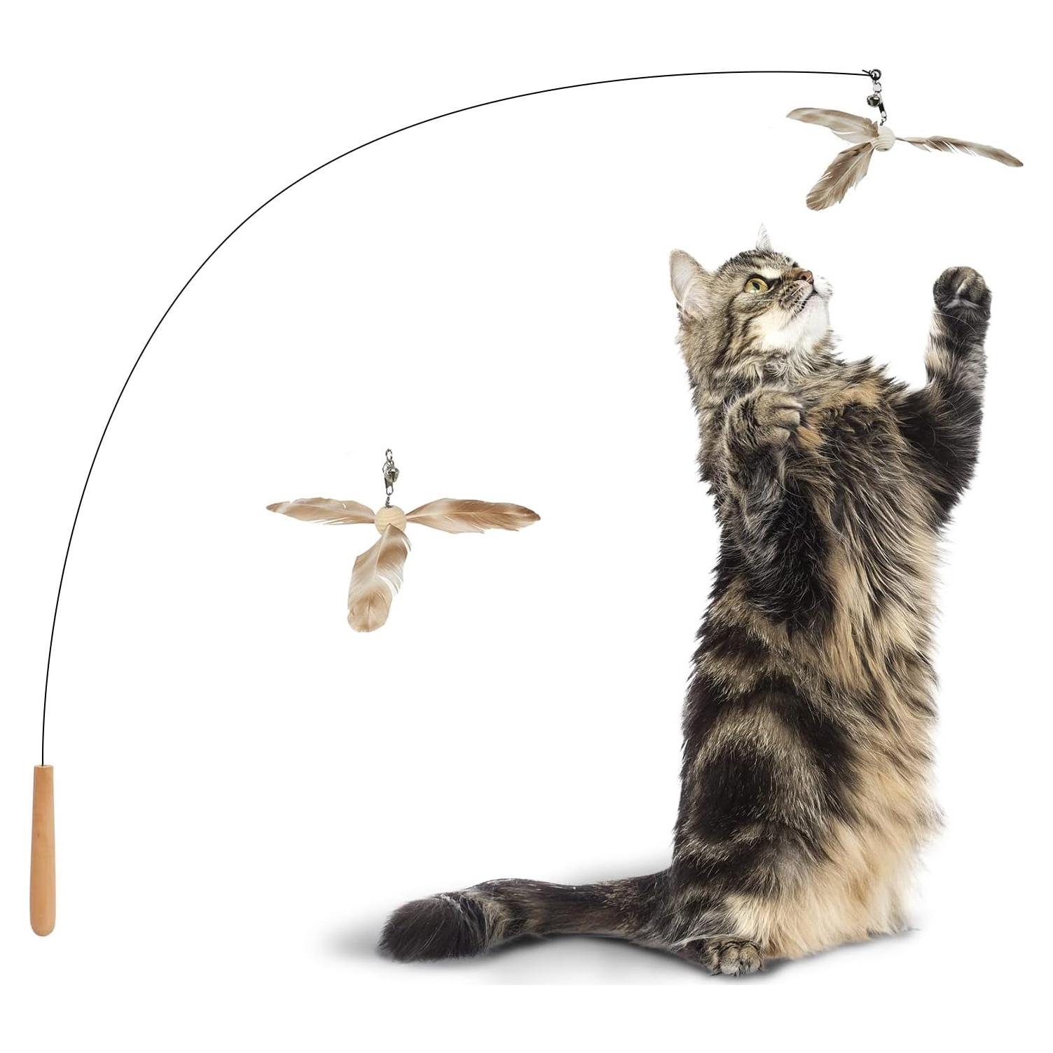 Juguete de Varita para Gatos FUKUMARU 90 cm con Plumas Naturales