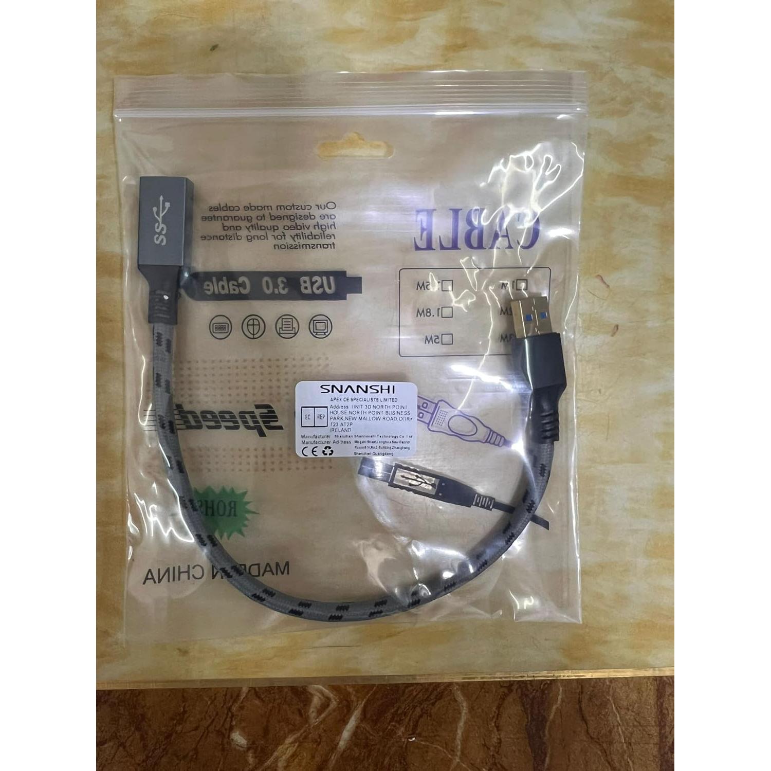 Cable de Extensión USB 3.0 1m SNANSHI Macho a Hembra 5Gbps