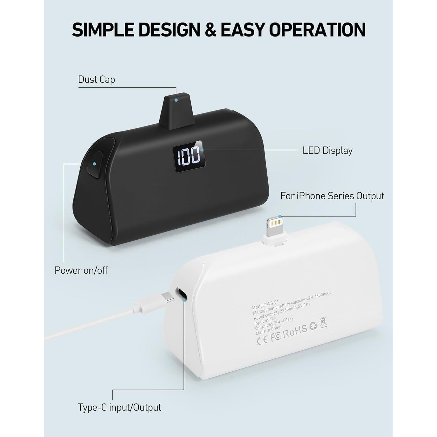 Cargador Portátil Mini 4800mAh para iPhone - Carga Rápida