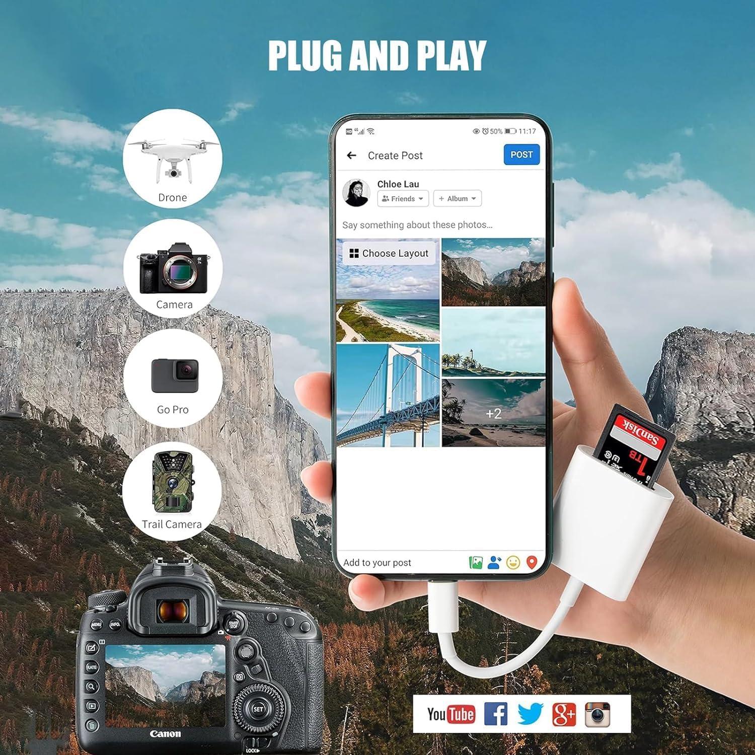 Lector de tarjetas SD TF USB C Htrenc para iPhone 15 y iPad