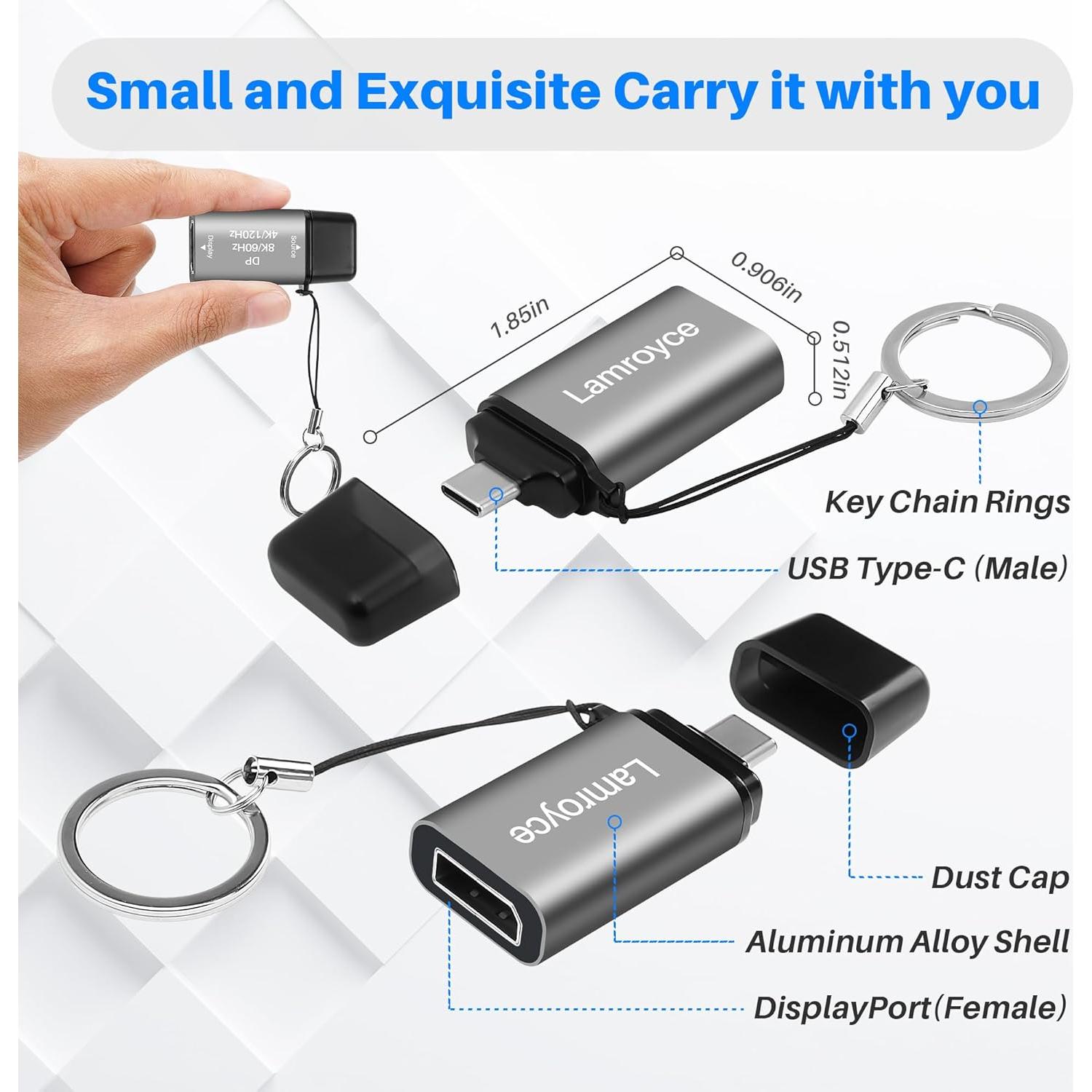 Adaptador USB C a DisplayPort 8K Lamroyce - 190g, 1 Paquete
