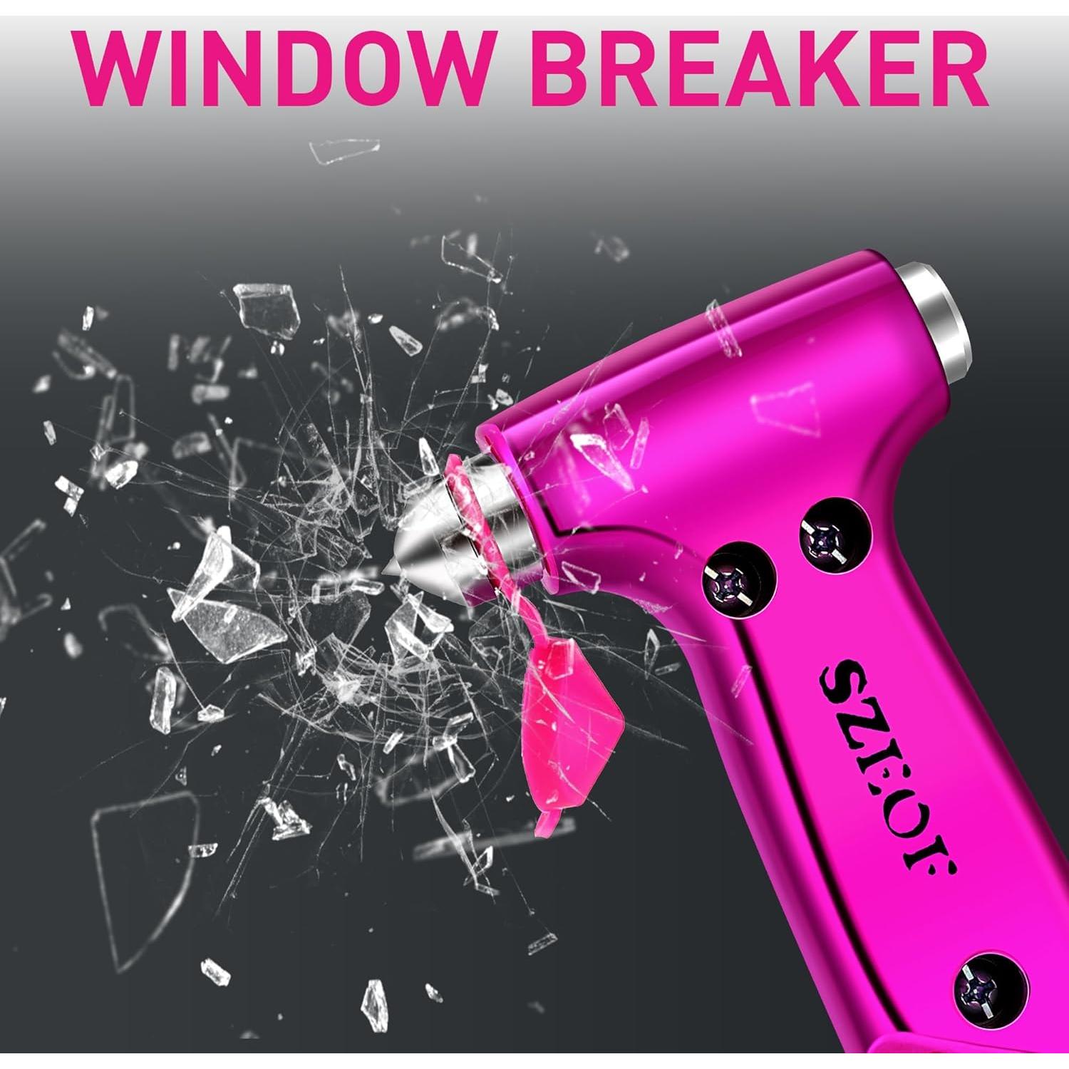 Martillo de Seguridad SZEOF 2PCS Rosa con Cortador y Rompedor