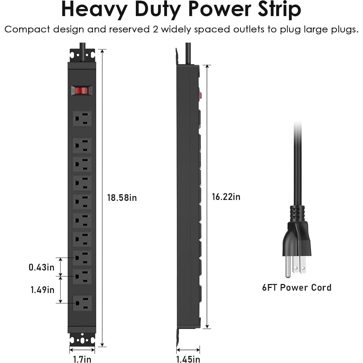Regleta de Potencia JUNNUJ 10 Salidas 1.83m Montaje Multi Ángulo