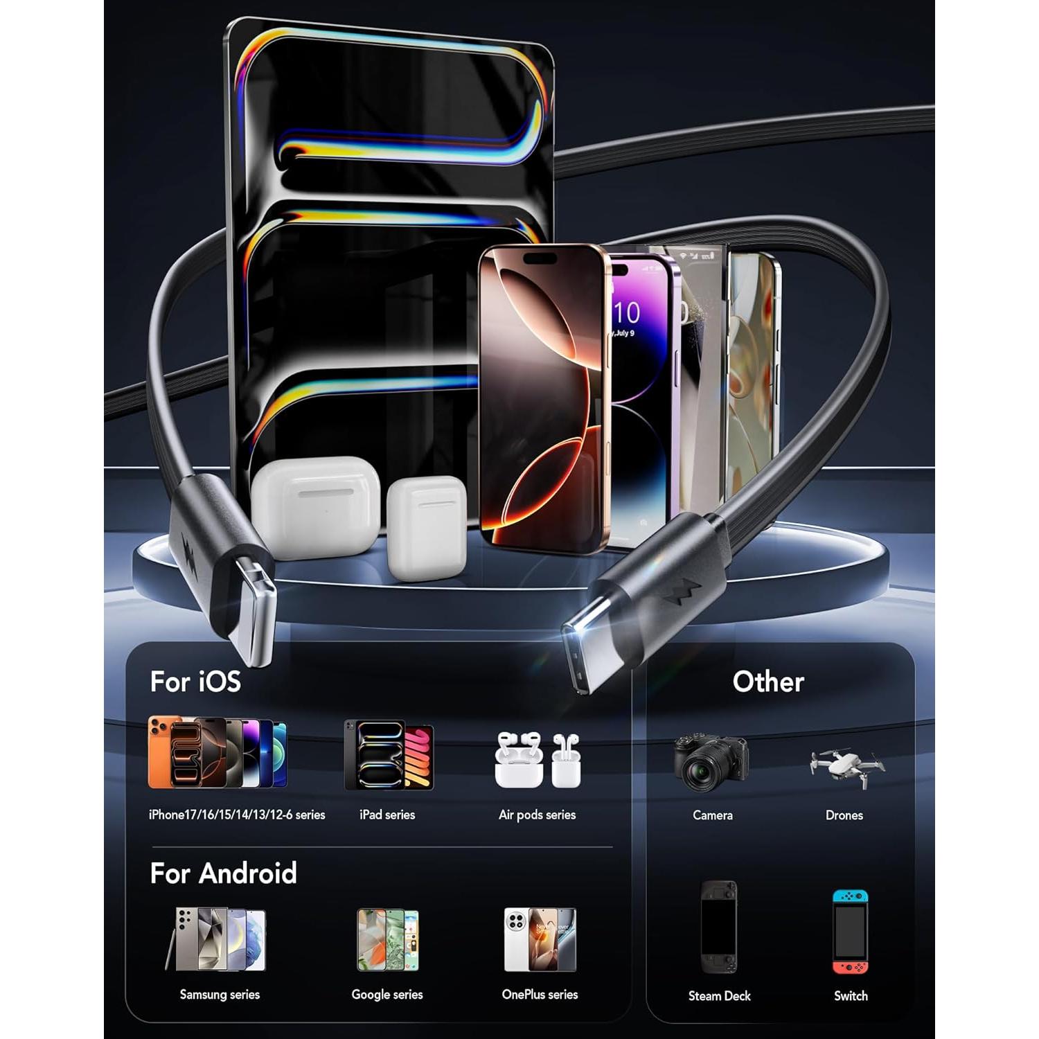 Cargador de pared retráctil 40W USB C para iPhone 17 Pro