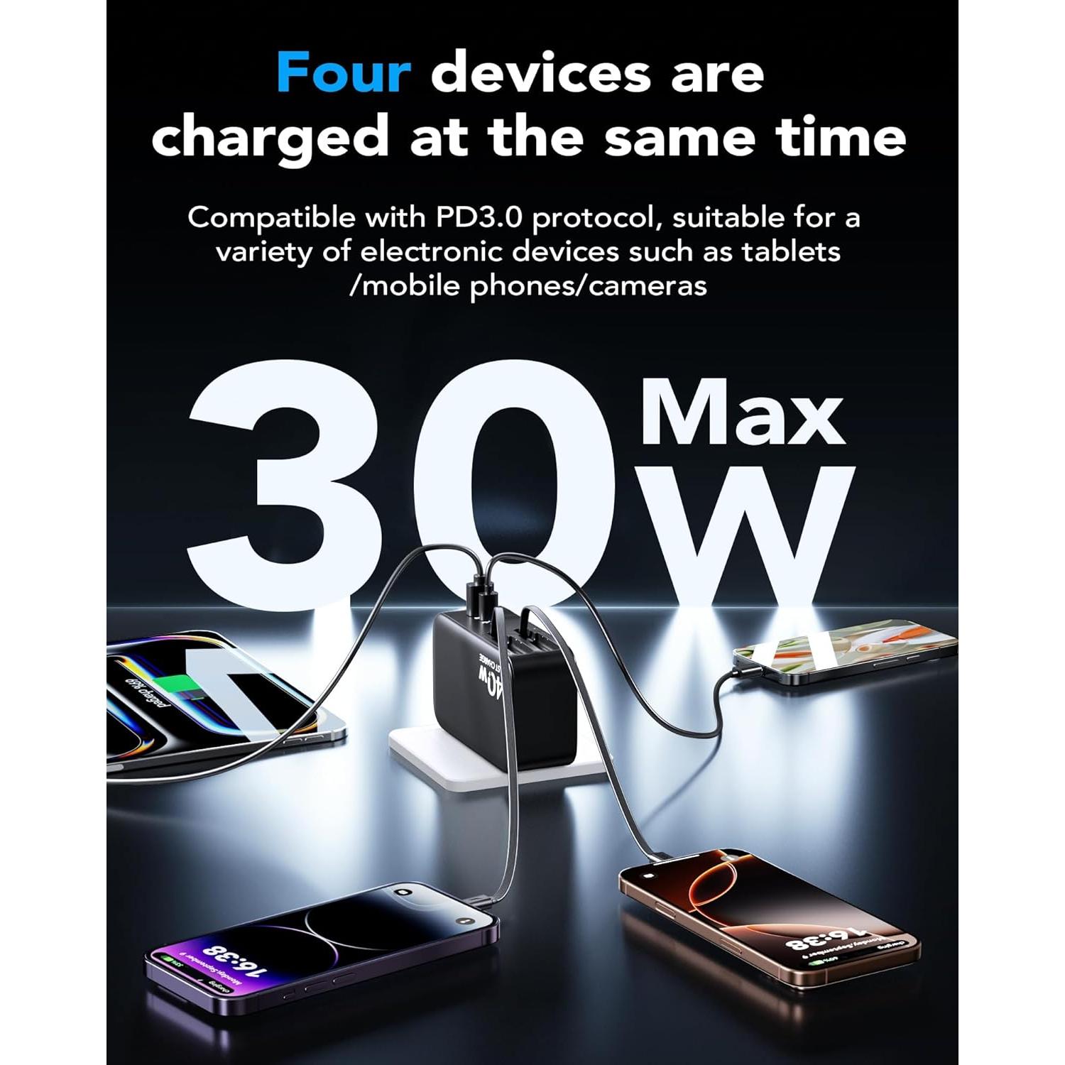 Cargador de pared retráctil 40W USB C para iPhone 17 Pro