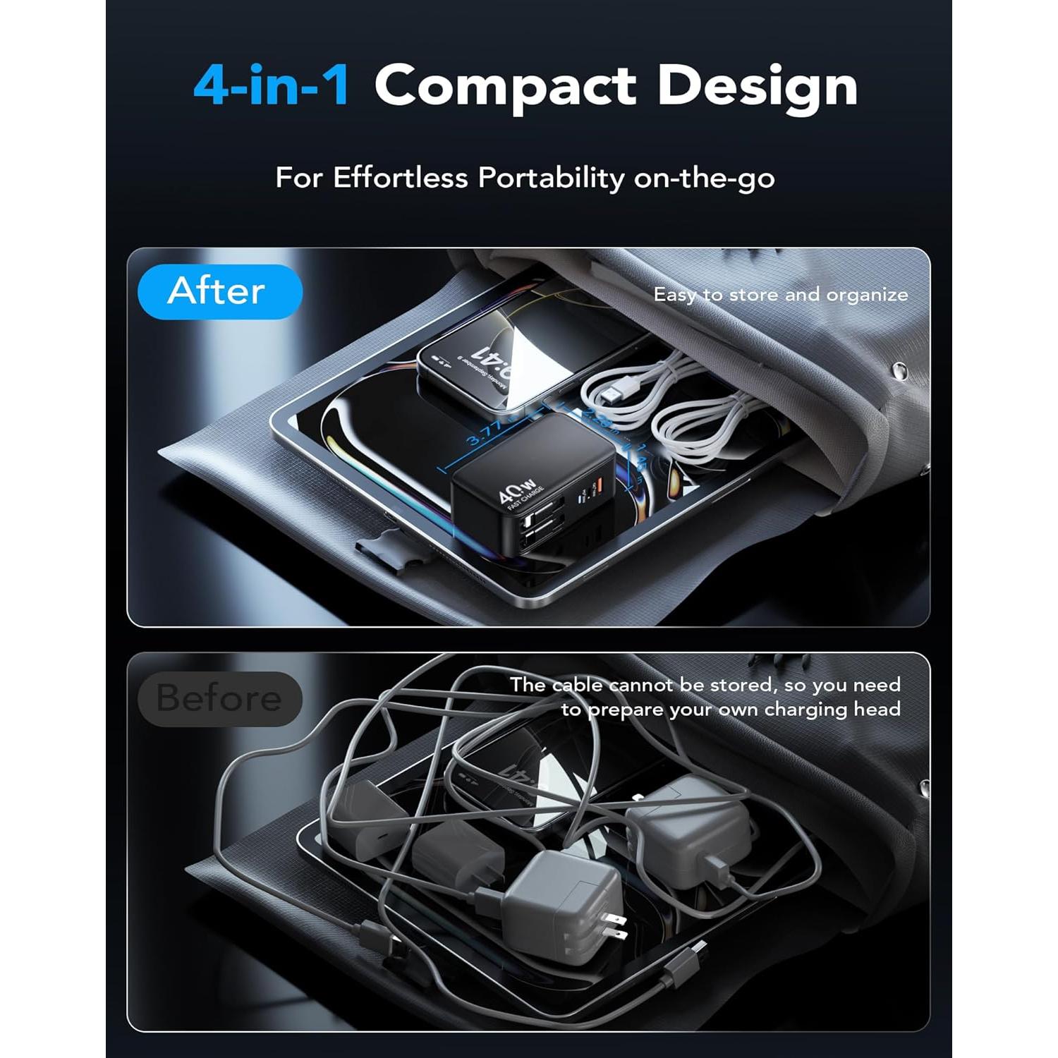 Cargador de pared retráctil 40W USB C para iPhone 17 Pro