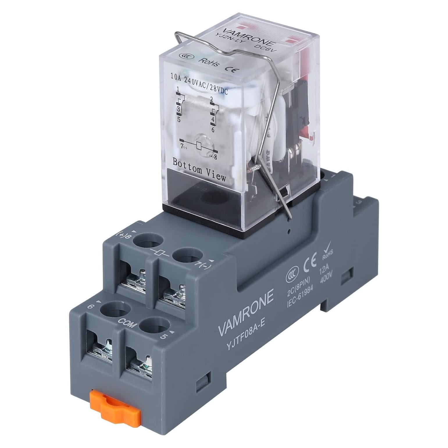 Relé Electromagnético 10A 6V CC con Base y LED - MY2NJ