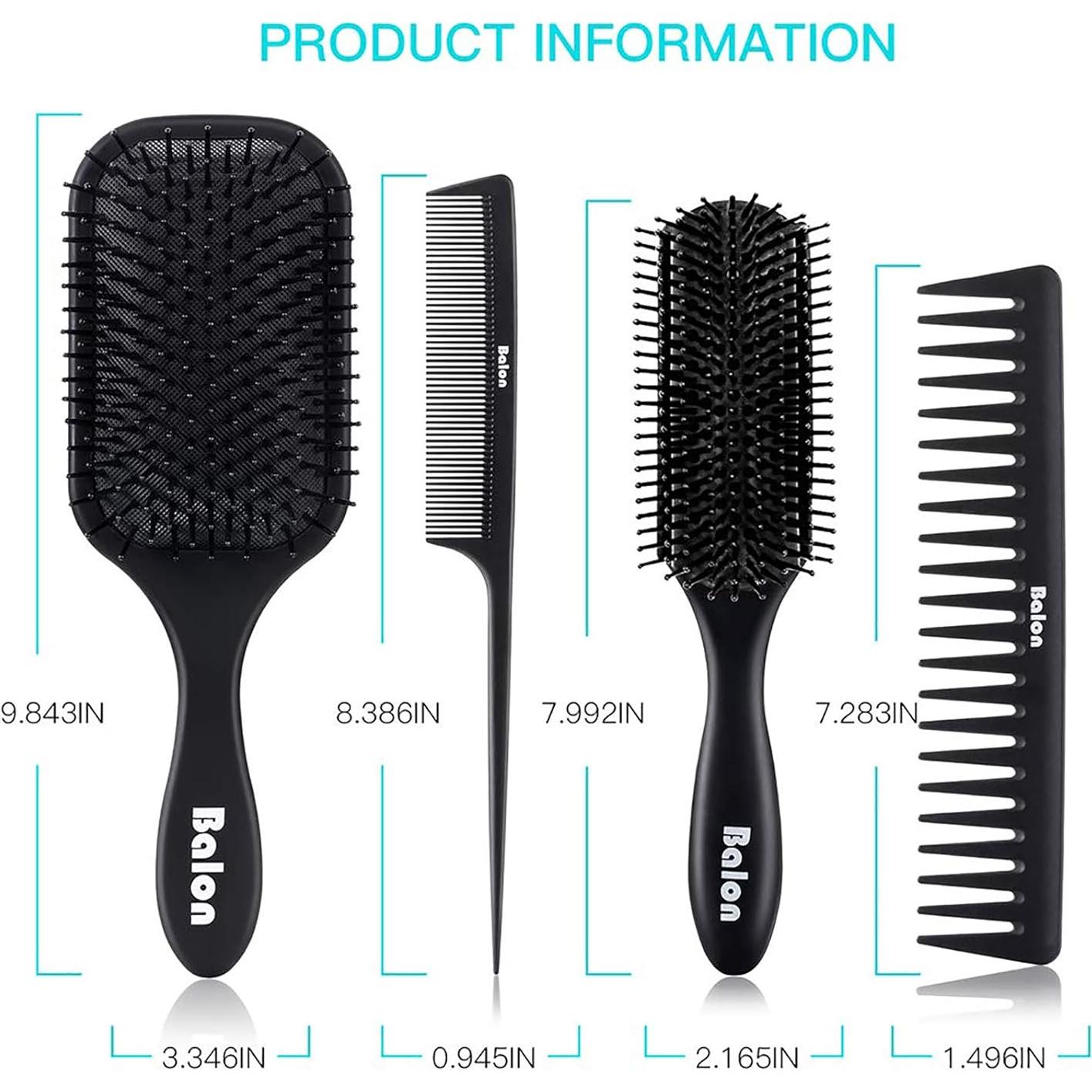 Set de 4 Cepillos Desenredantes Balon para Todo Tipo de Cabello