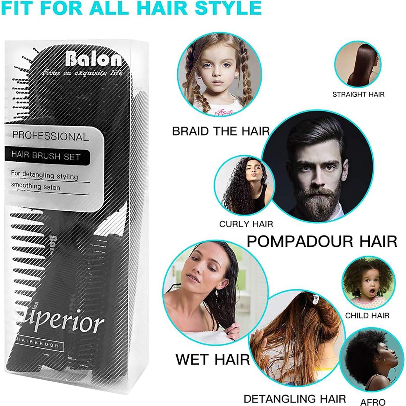 Set de 4 Cepillos Desenredantes Balon para Todo Tipo de Cabello