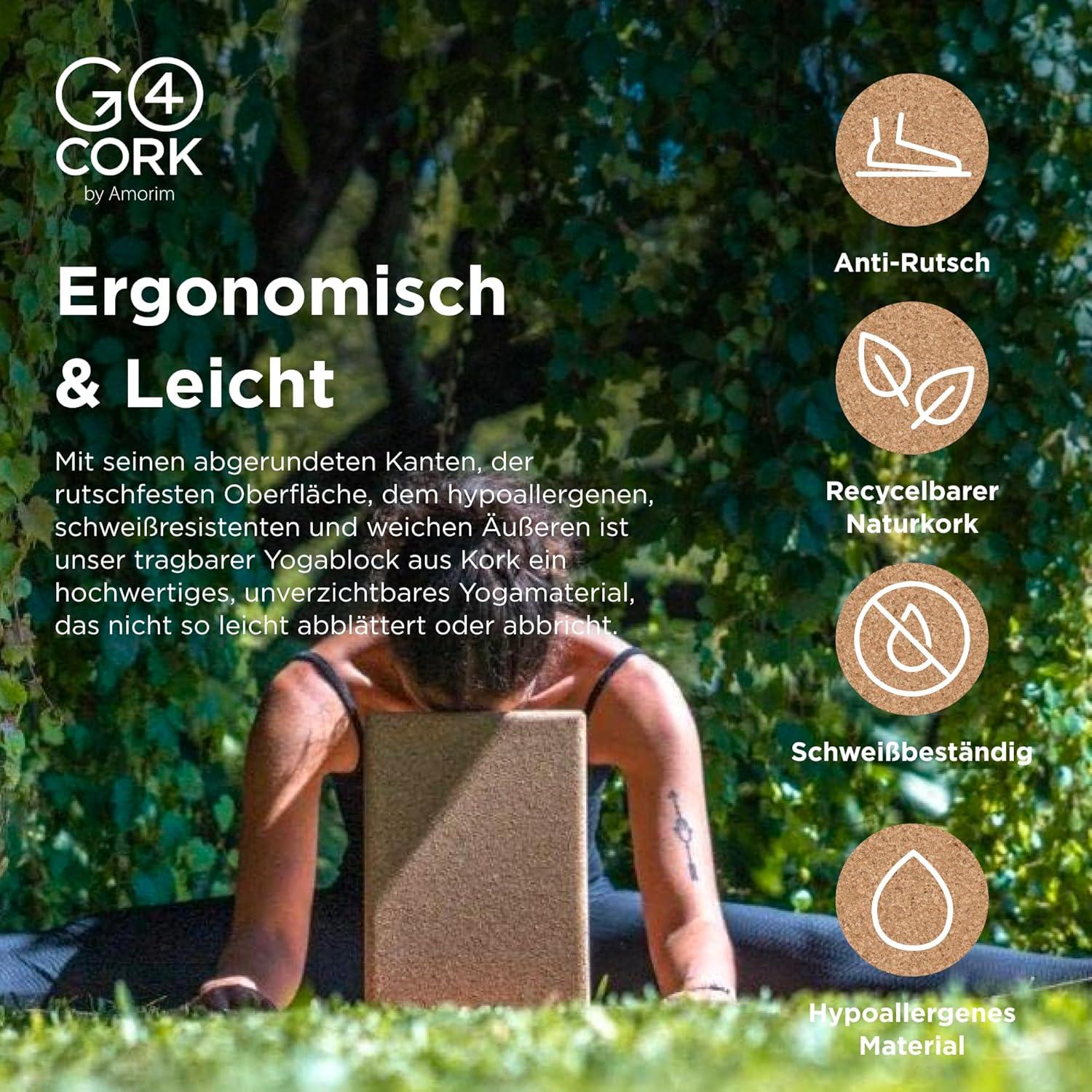 Bloque de Yoga de Corcho Go4Cork Antideslizante 20x30 cm