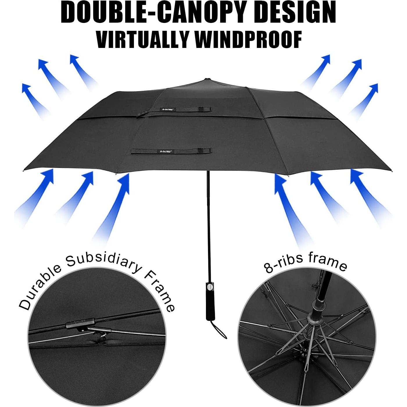 Paraguas de Golf Plegable G4Free 62" Automático Impermeable Negro