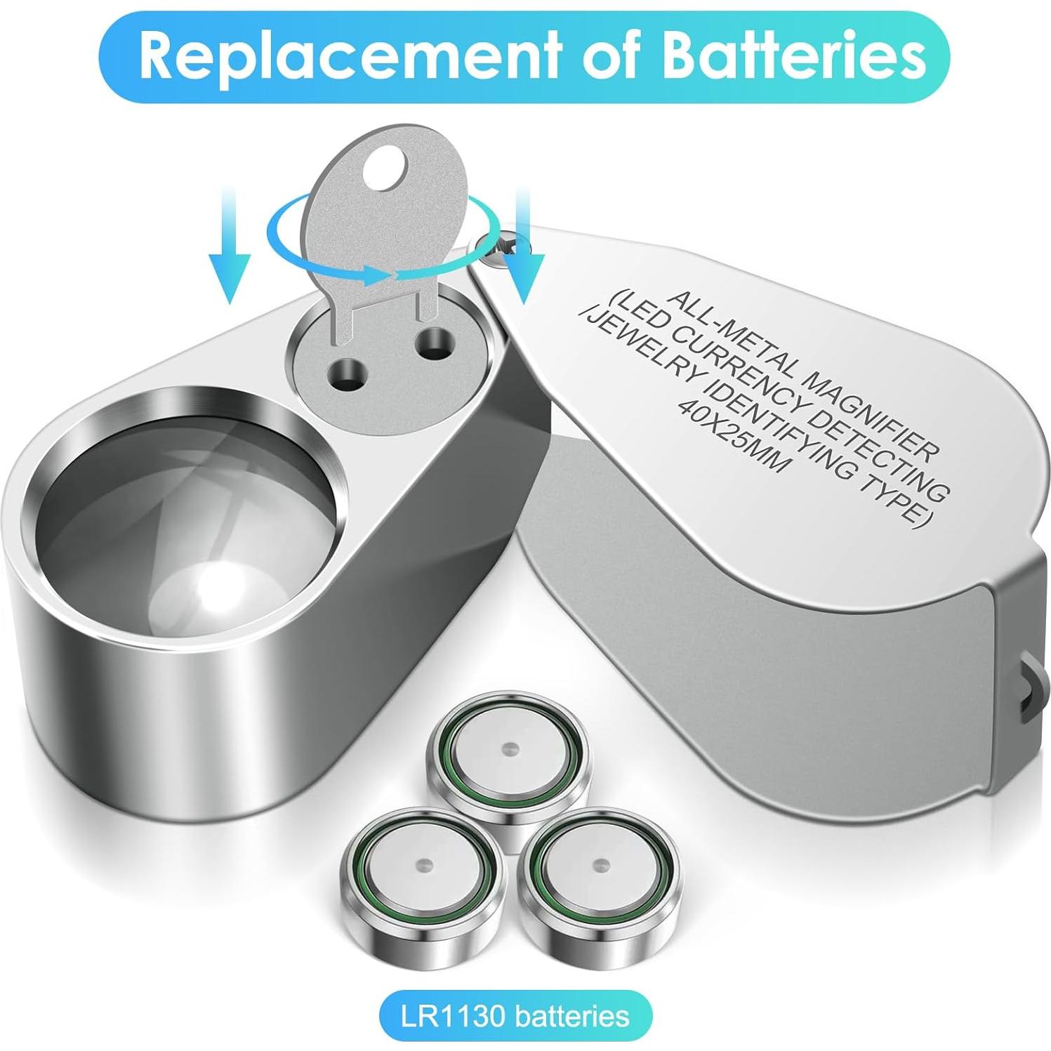 Lupa de Joyero Leffis 40X con Luz LED y UV Plegable