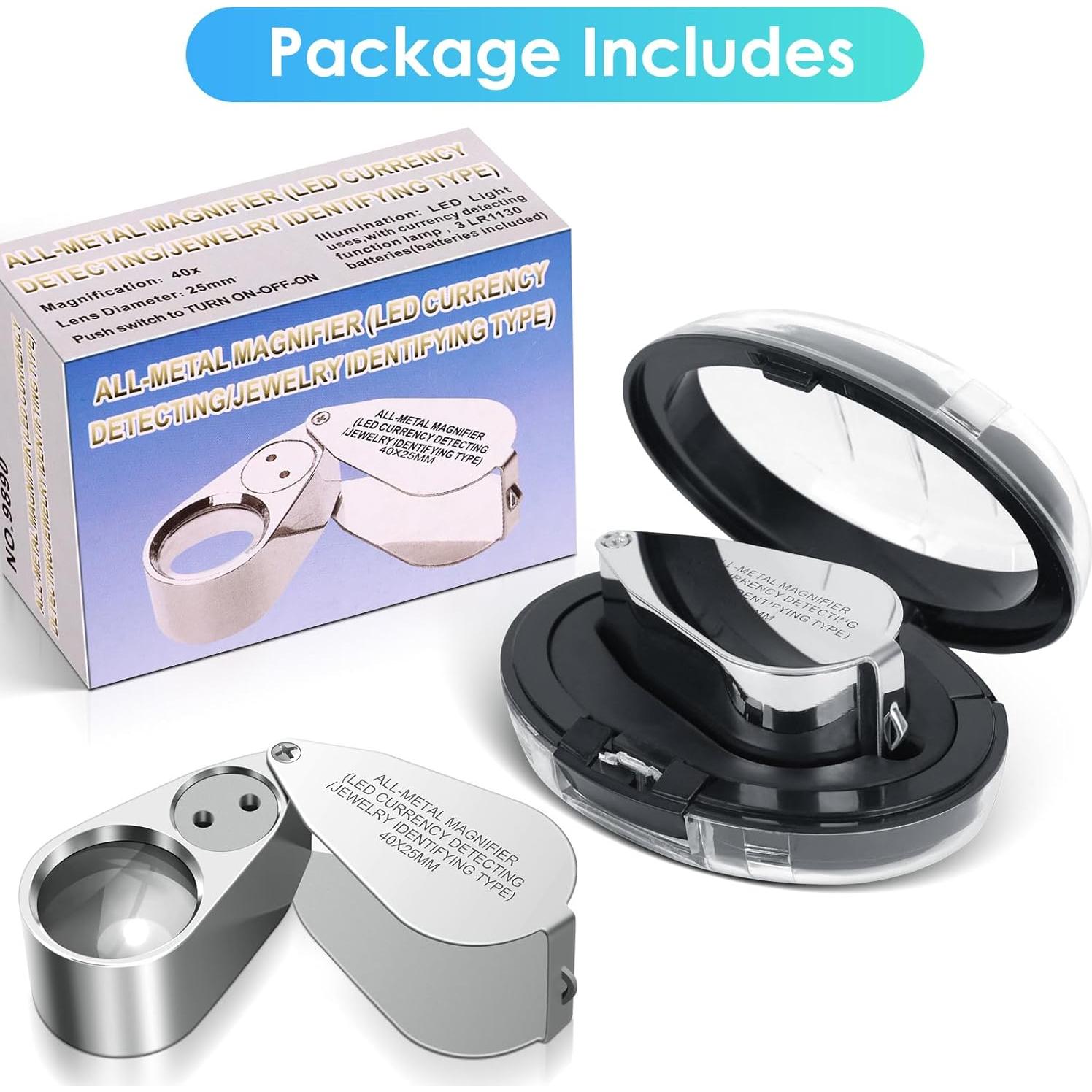 Lupa de Joyero Leffis 40X con Luz LED y UV Plegable