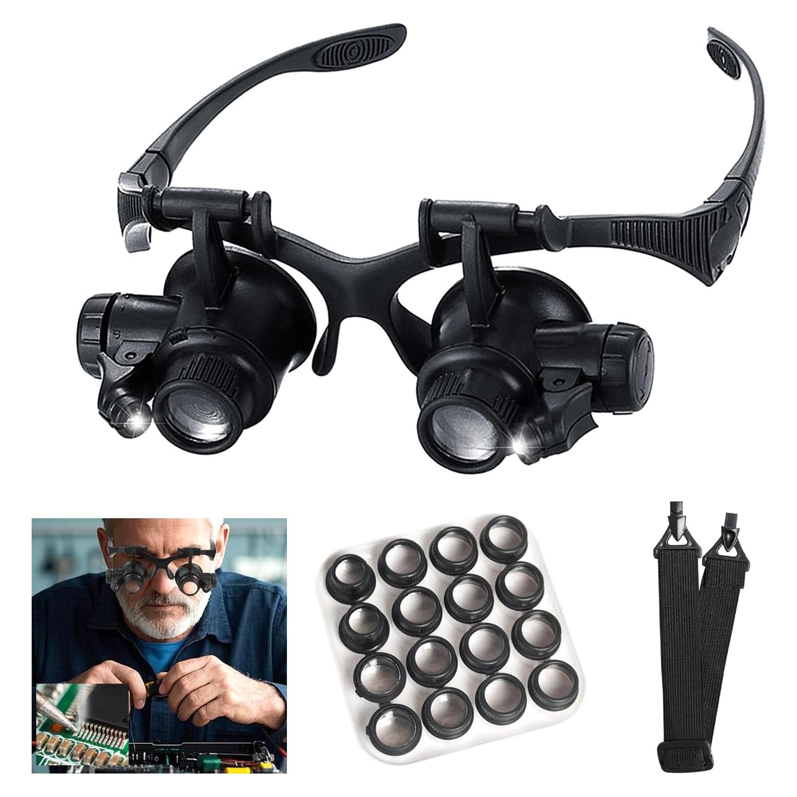 Lupa de Montura en la Cabeza mlogiroa con Luz LED y 8 Lentes