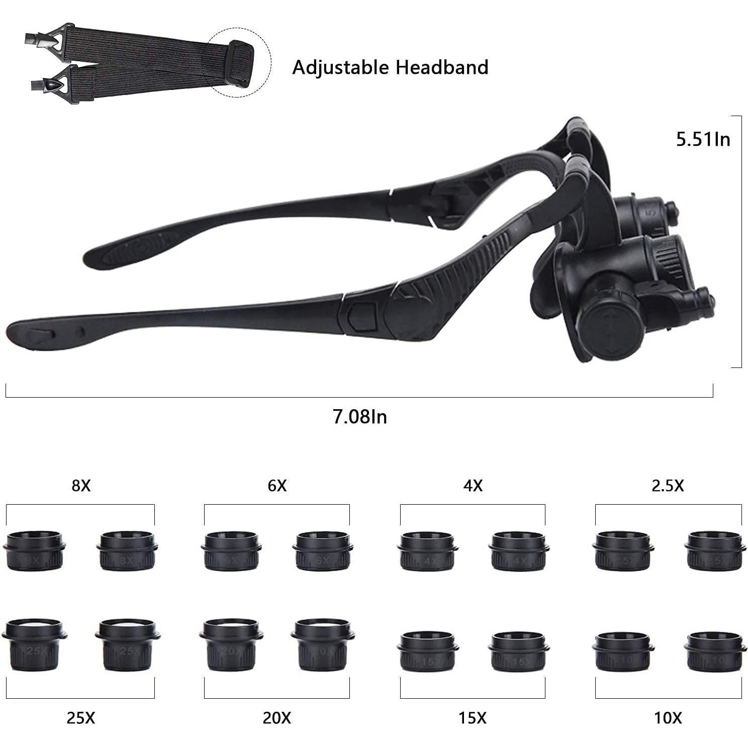 Lupa de Montura en la Cabeza mlogiroa con Luz LED y 8 Lentes