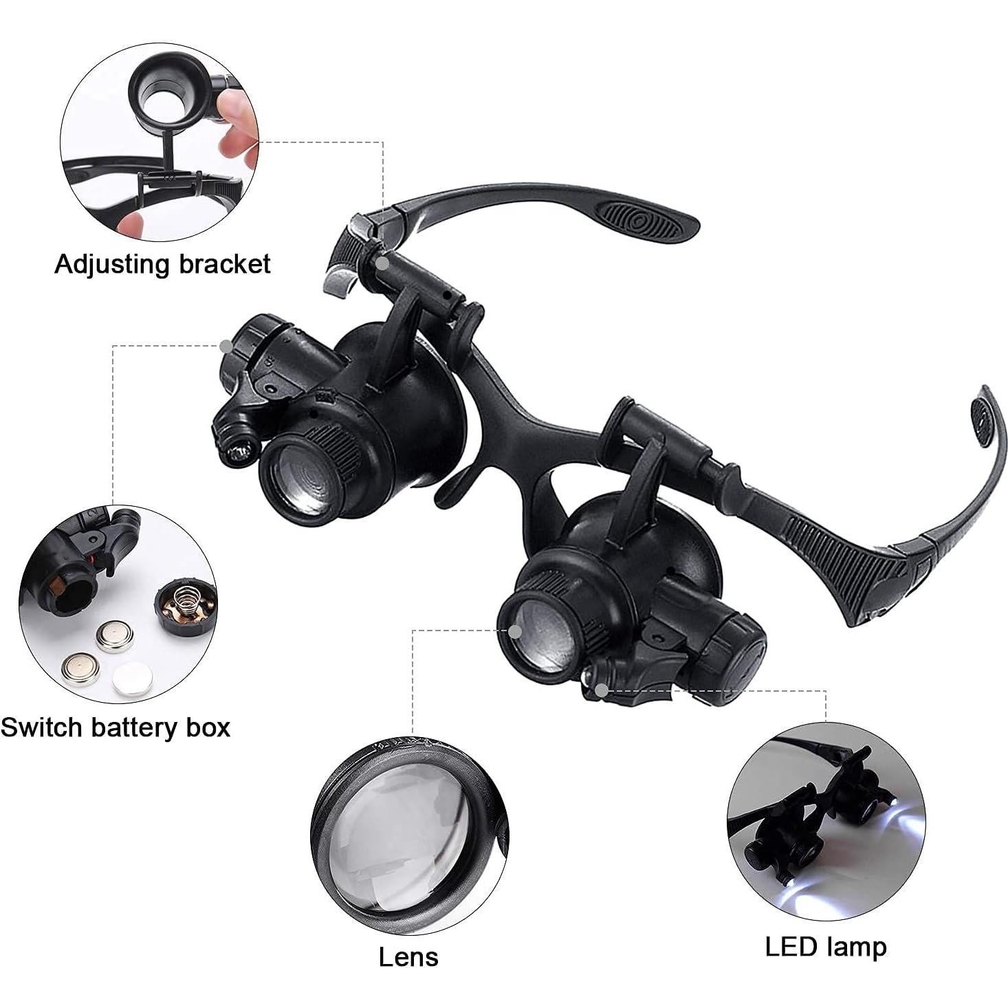 Lupa de Montura en la Cabeza mlogiroa con Luz LED y 8 Lentes