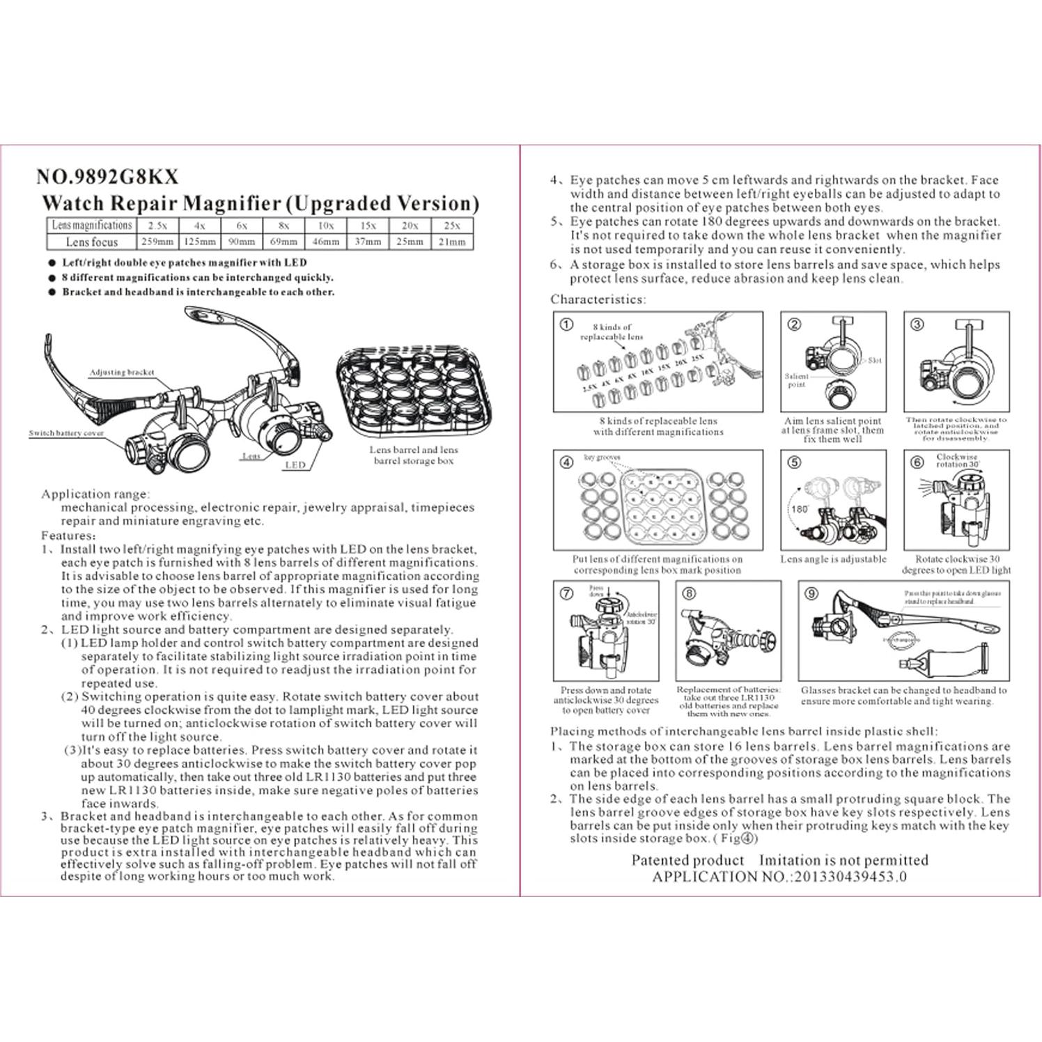 Lupa de Montura en la Cabeza mlogiroa con Luz LED y 8 Lentes