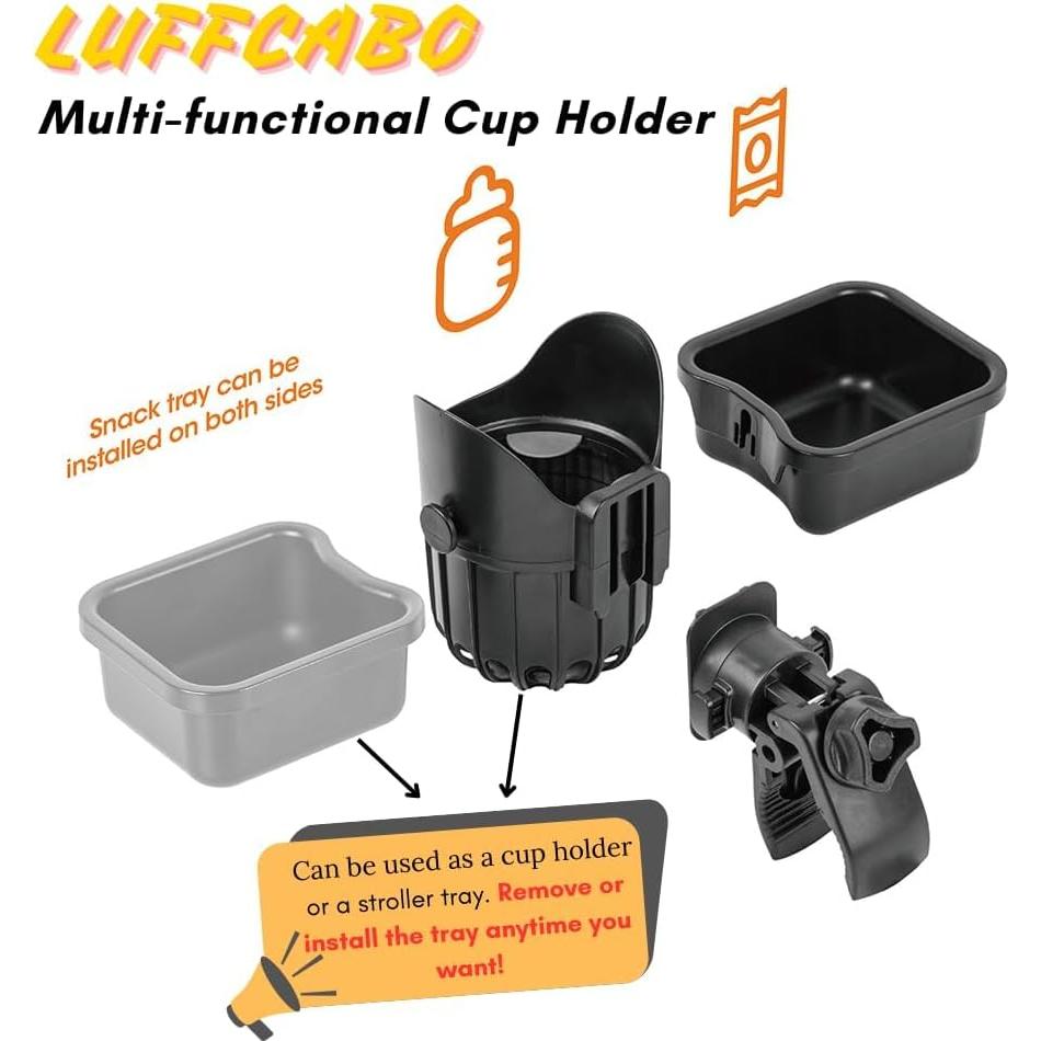 Bandeja de bocadillos desmontable LUFFCABO con portavasos negro