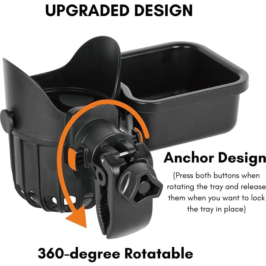 Bandeja de bocadillos desmontable LUFFCABO con portavasos negro