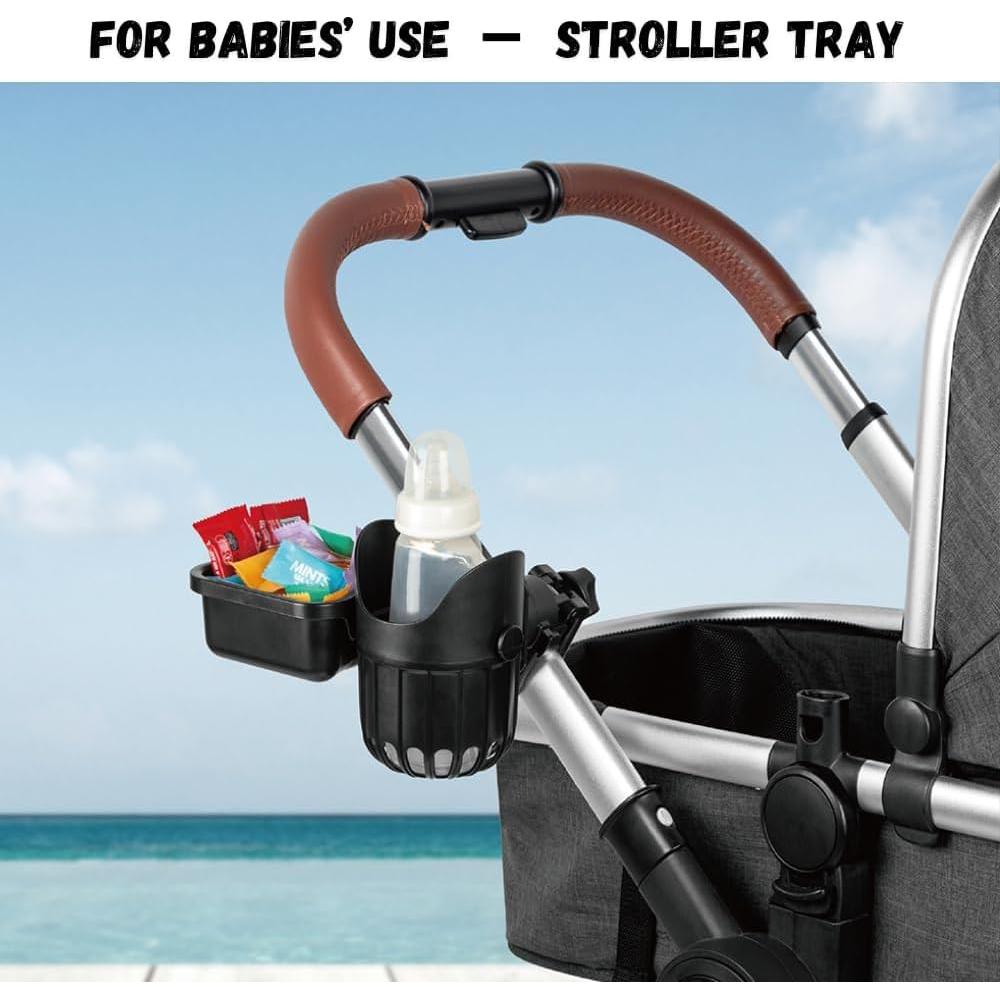 Bandeja de bocadillos desmontable LUFFCABO con portavasos negro