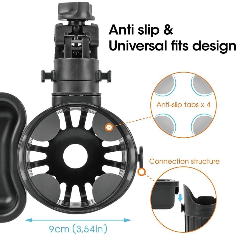 Bandeja de bocadillos desmontable LUFFCABO con portavasos negro