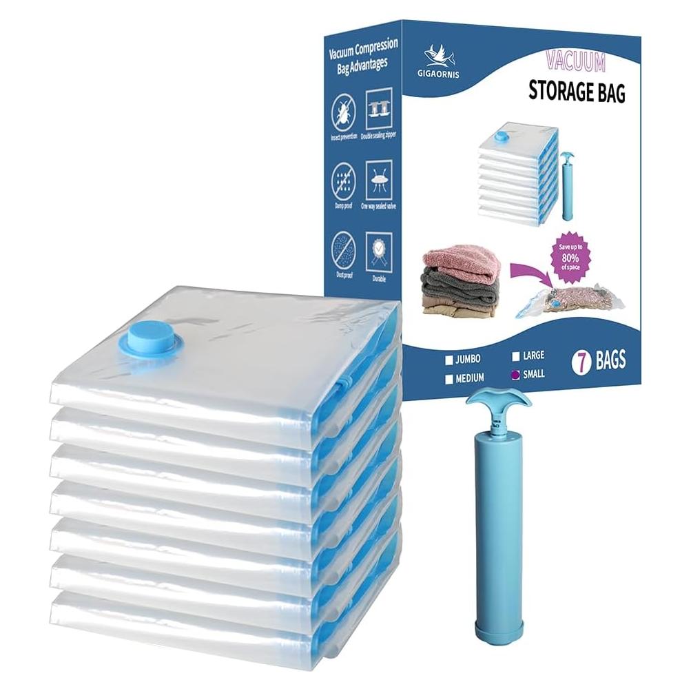 Paquete de 7 Bolsas de Almacenamiento al Vacío GIGAORNIS 60x40 cm