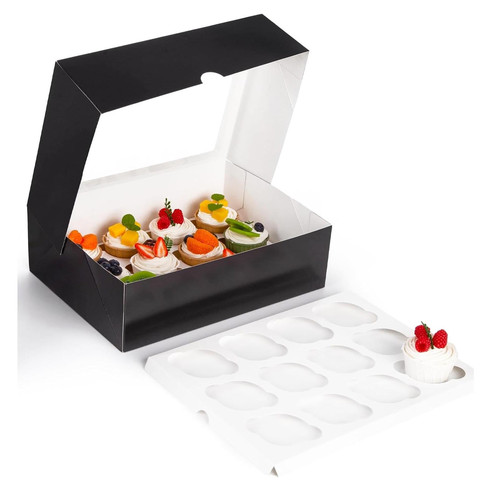 Cajas de Cupcakes VGOODALL 6PCS con Ventana Negras 33.5x24.9cm