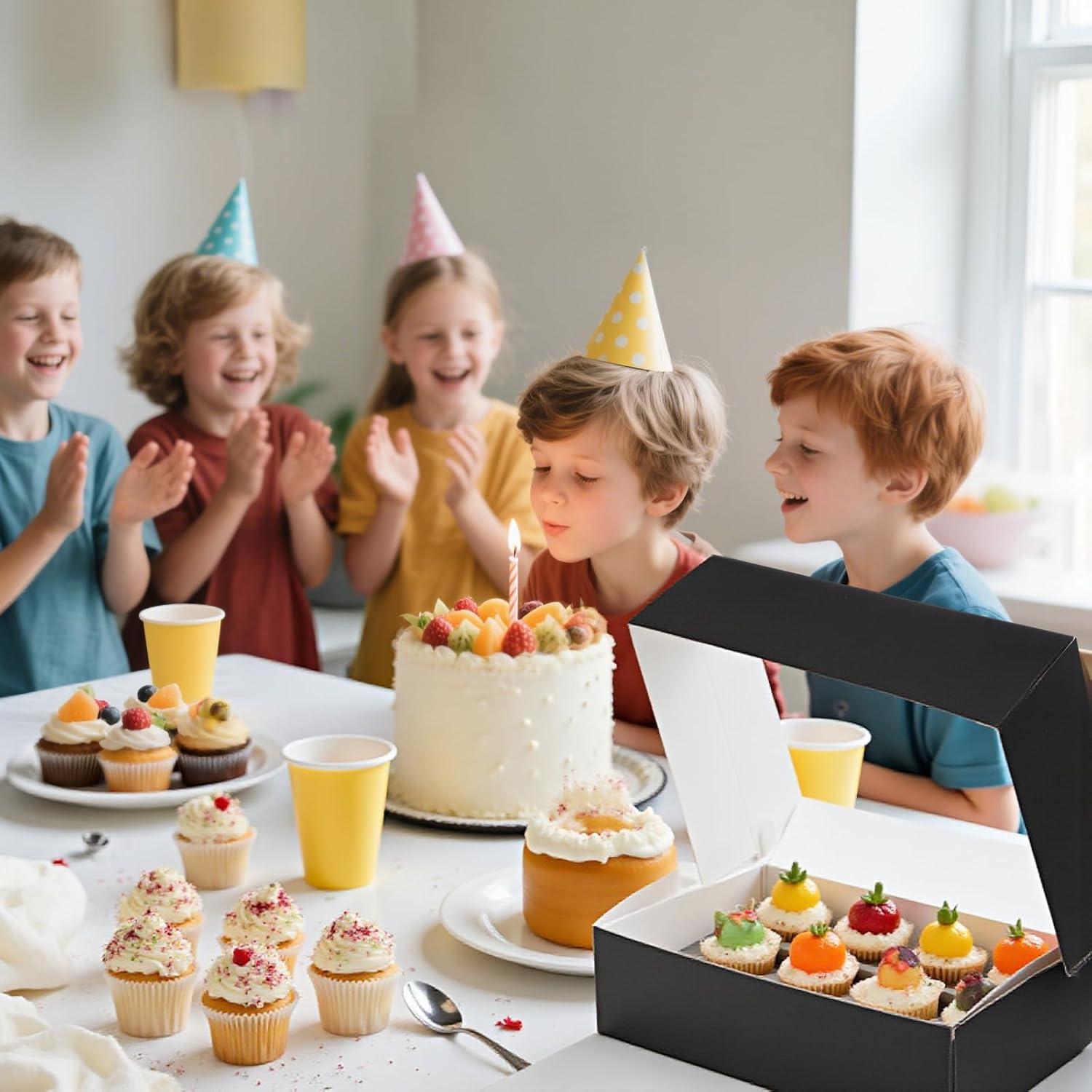 Cajas de Cupcakes VGOODALL 6PCS con Ventana Negras 33.5x24.9cm