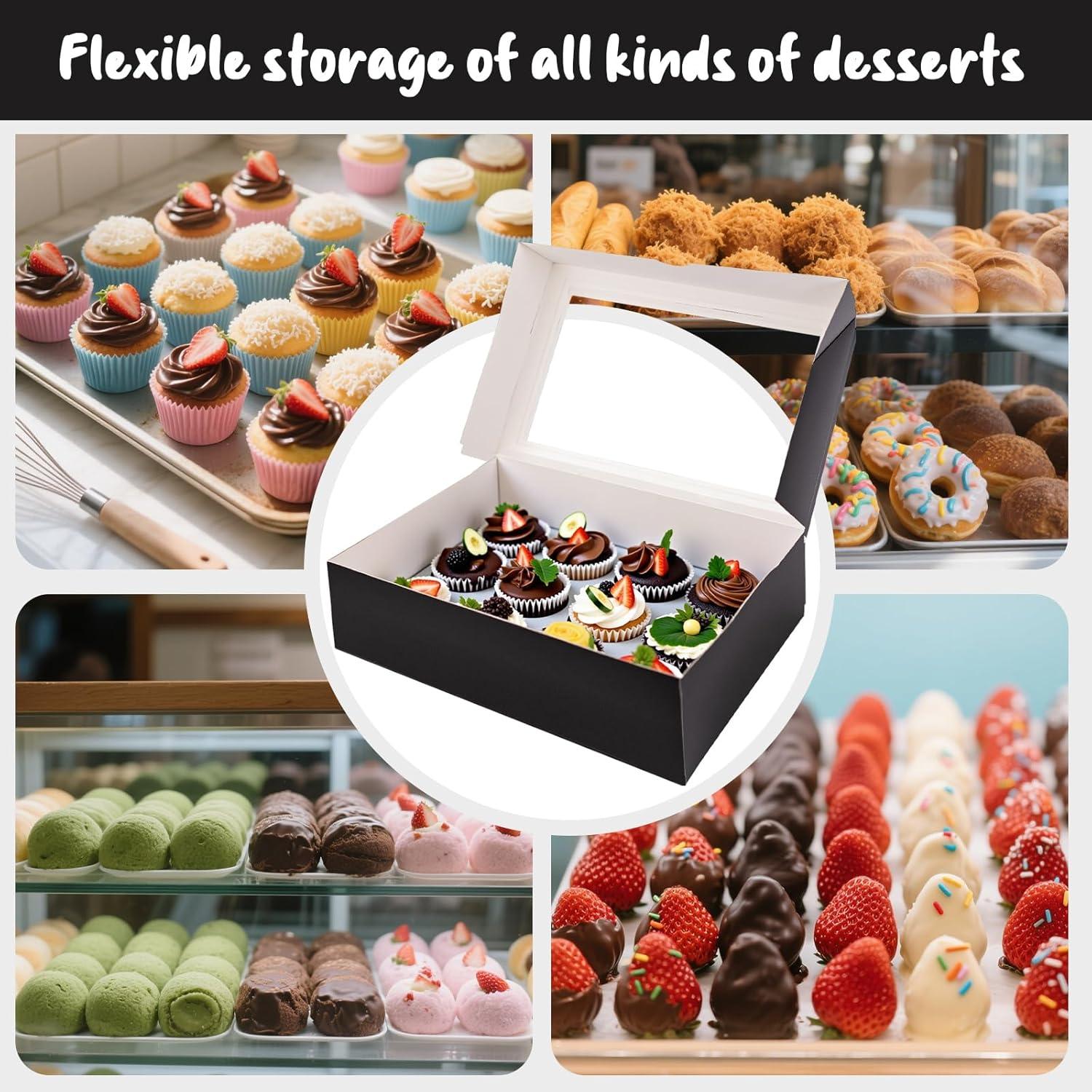 Cajas de Cupcakes VGOODALL 6PCS con Ventana Negras 33.5x24.9cm