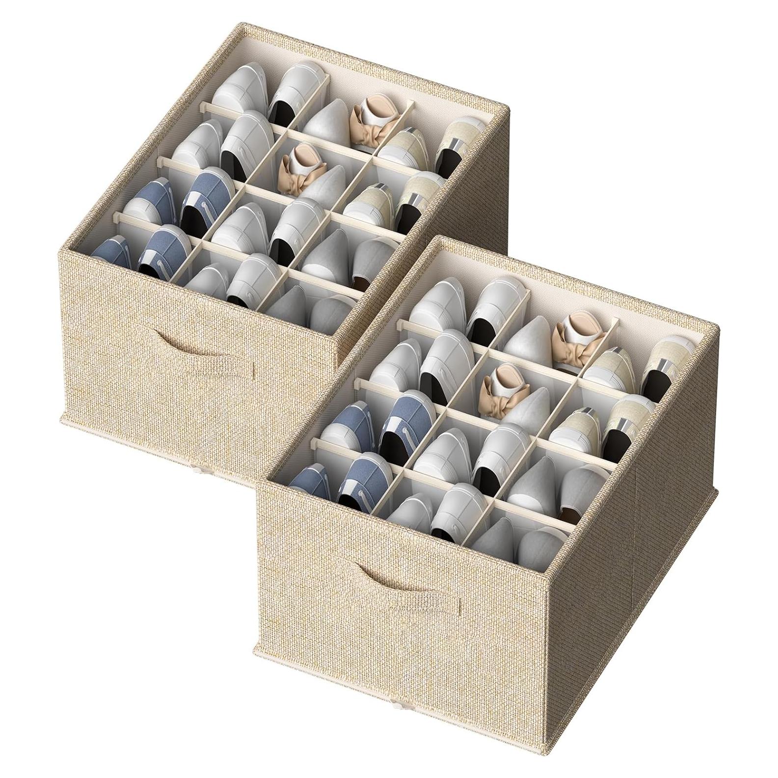 Organizador de Zapatos Plegable FHSQX Beige 2 Paquetes 24 Pares