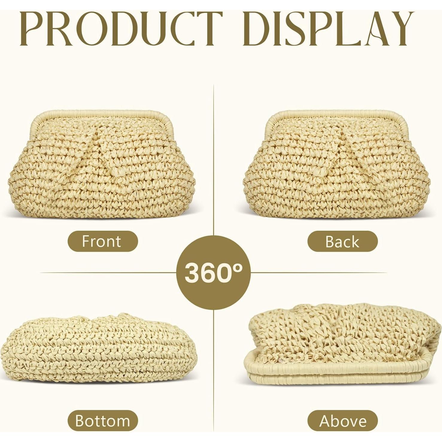 Bolso de mano de paja FUKEFUKEUS beige 26x20x6 cm verano