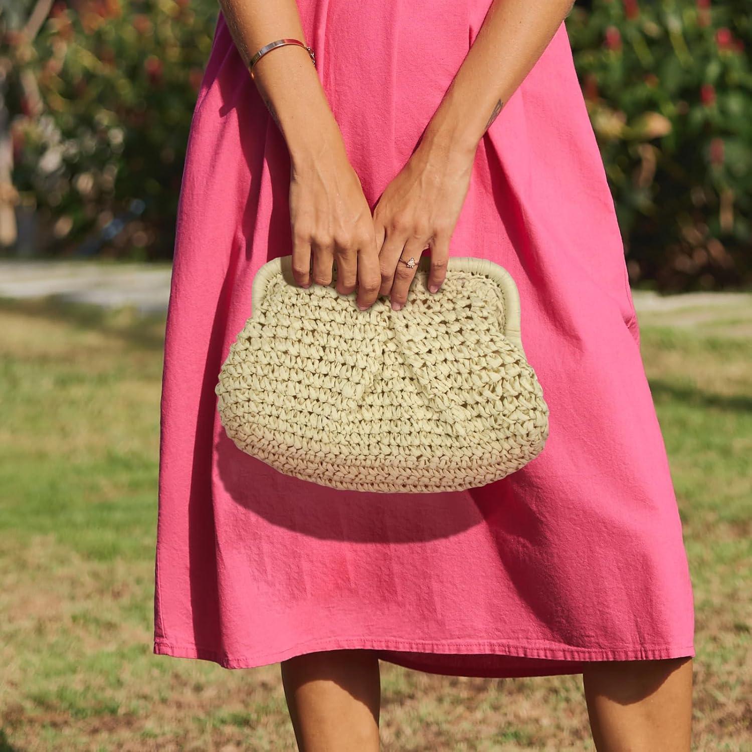 Bolso de mano de paja FUKEFUKEUS beige 26x20x6 cm verano