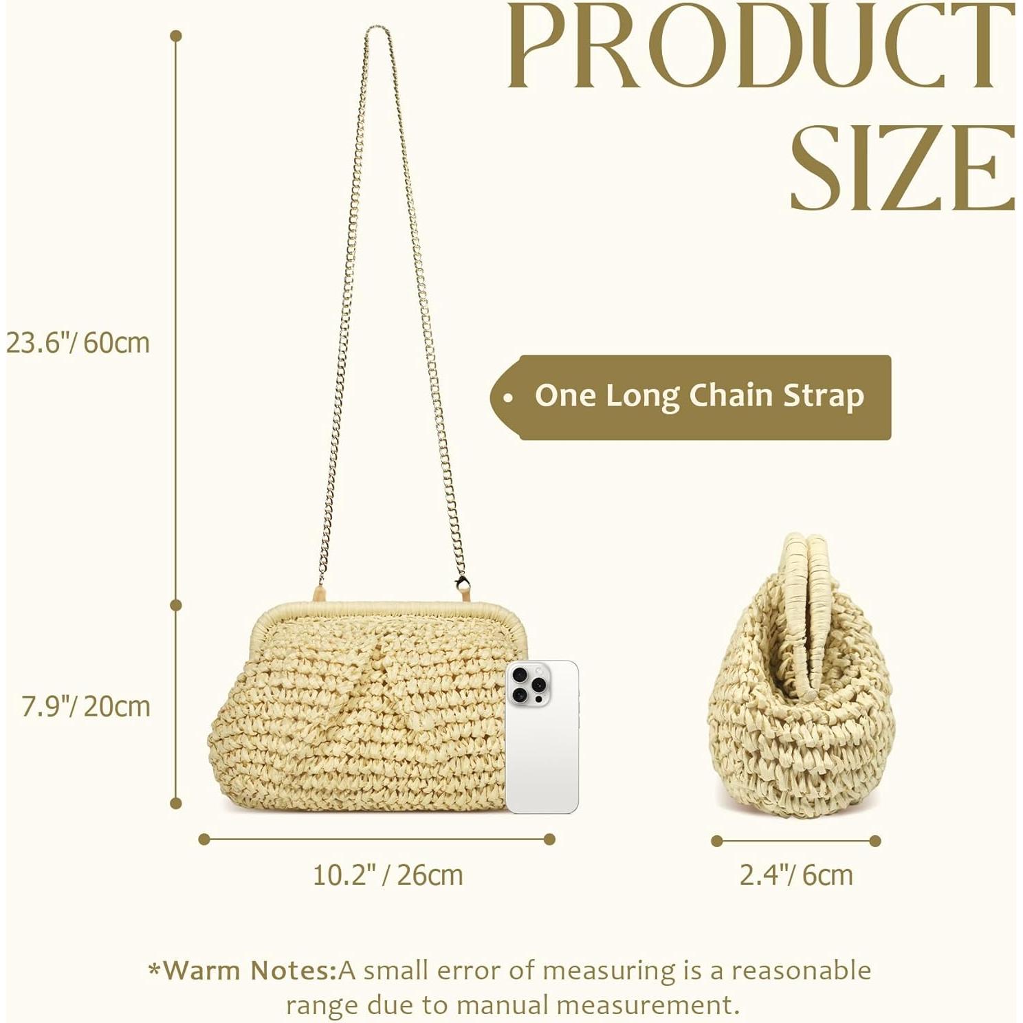 Bolso de mano de paja FUKEFUKEUS beige 26x20x6 cm verano