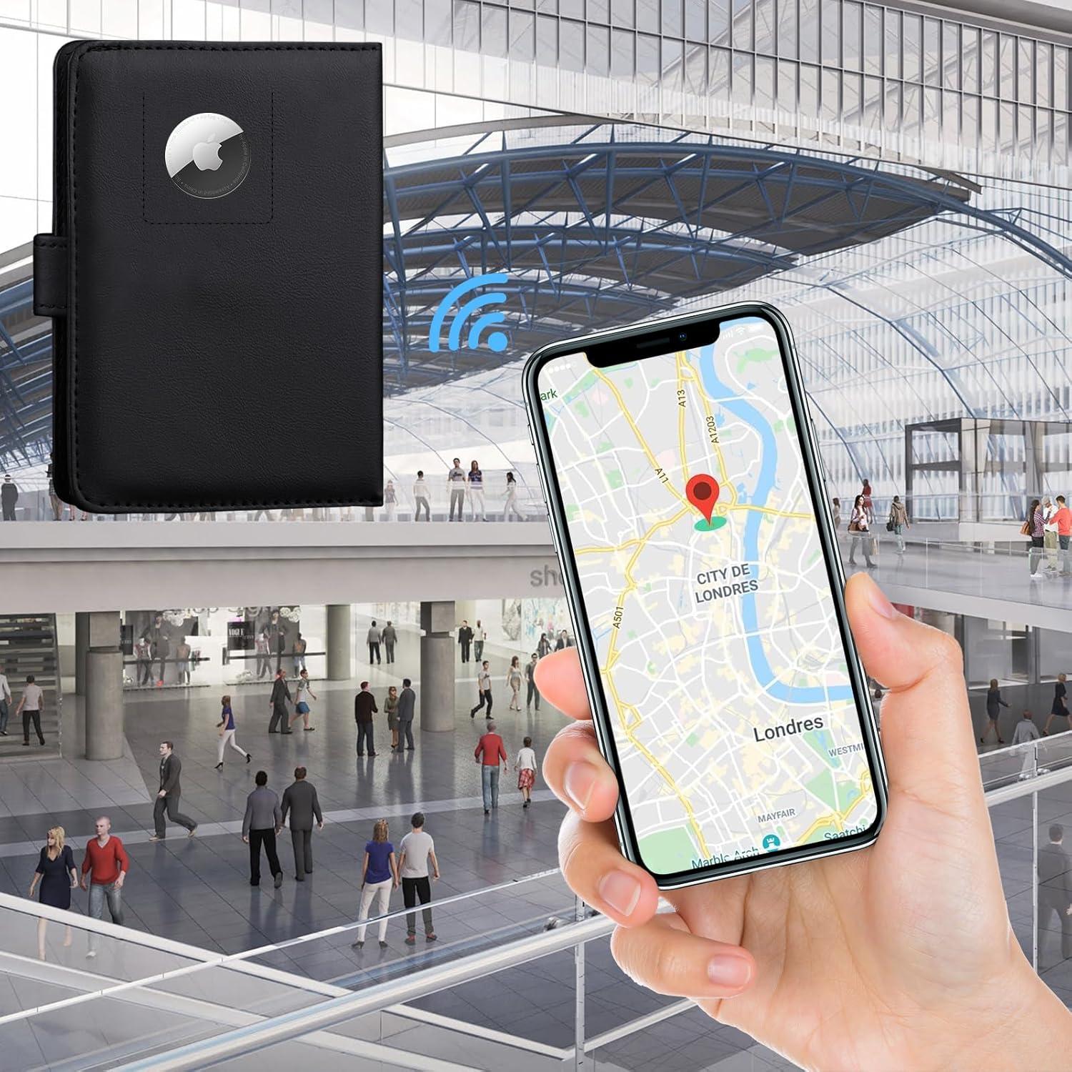 Porta Pasaporte GOAUS Negro con Ranura para Airtag y RFID